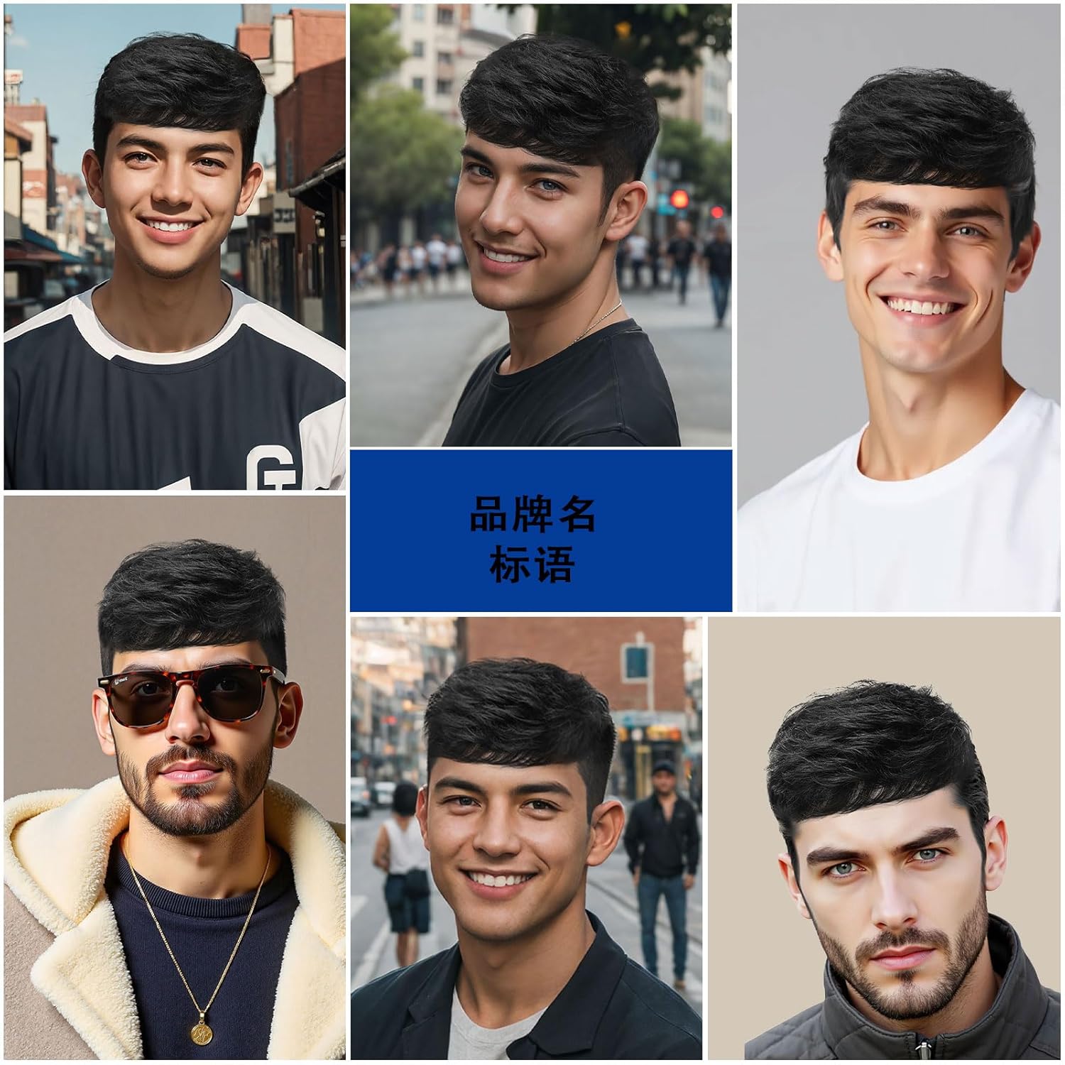 Toupee Men's Real Hair Black Wig, Short, Straight, Fluffy, Realistic, Thin-Film, Suitable for Men, Party Attire, Black