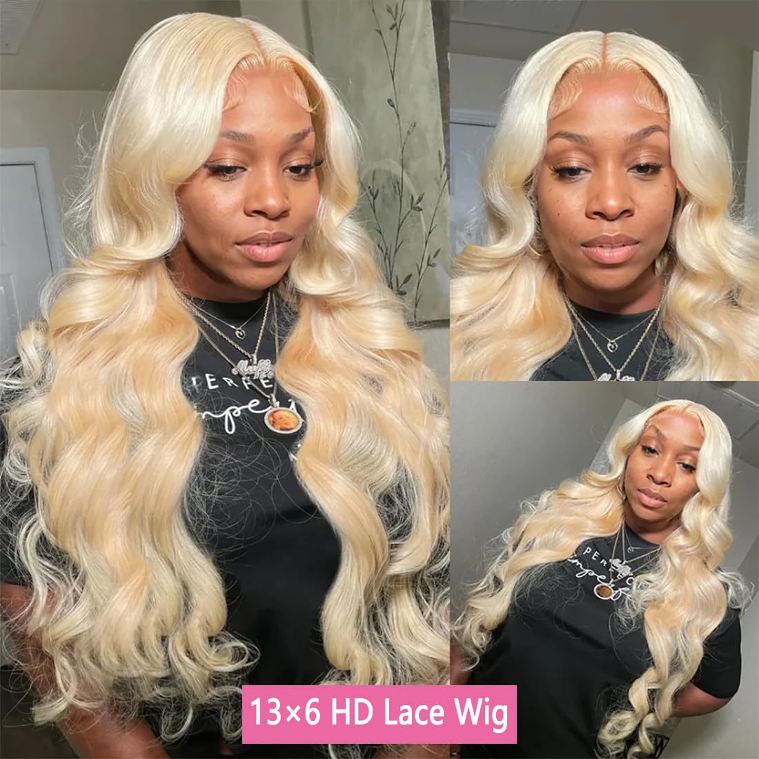 613 13x6 Lace Front Wig, 28-inch Body Wavy Golden Hair Wig, HD Transparent Lace Front Wig, Pre-Pulled Golden Hair Wig