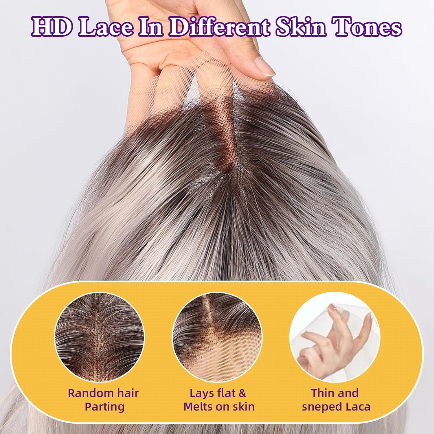 Platinum blonde synthetic lace wig, 13x4 high-definition lace layered wave wig without glue, suitable for women's daily use, 26 inches (approximately 50.6 cm).