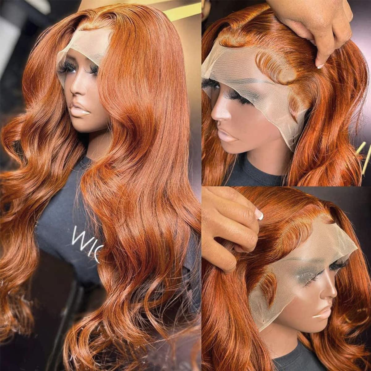 13x4 Deep Ginger Lace Front Wig, Real Hair, Wavy, Orange Ginger Brown, Brazilian HD Lace Front Wig, Glue-free, 150% Density, Pre-extracted Natural Hairline (18 inches (approx. 45.7 cm), Copper Brown)