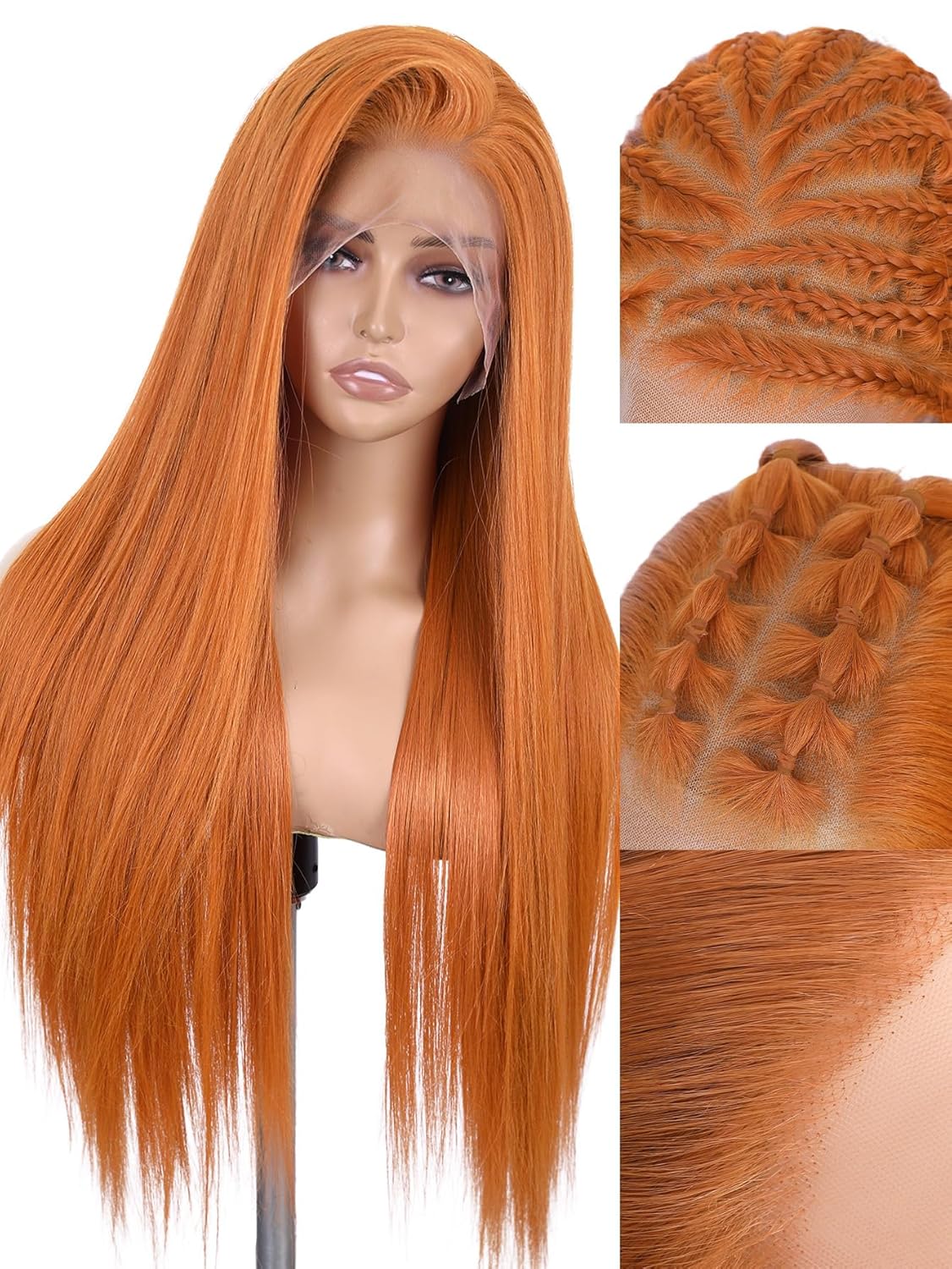 WIGNEE 13x6 Synthetic Lace Front Wig, Pre-Pulled Synthetic Straight Wig, 28 Inch (Approx. 71.1 cm), Volumizing Ginger Lace Front Wig, with Kanekalon Futura Hair