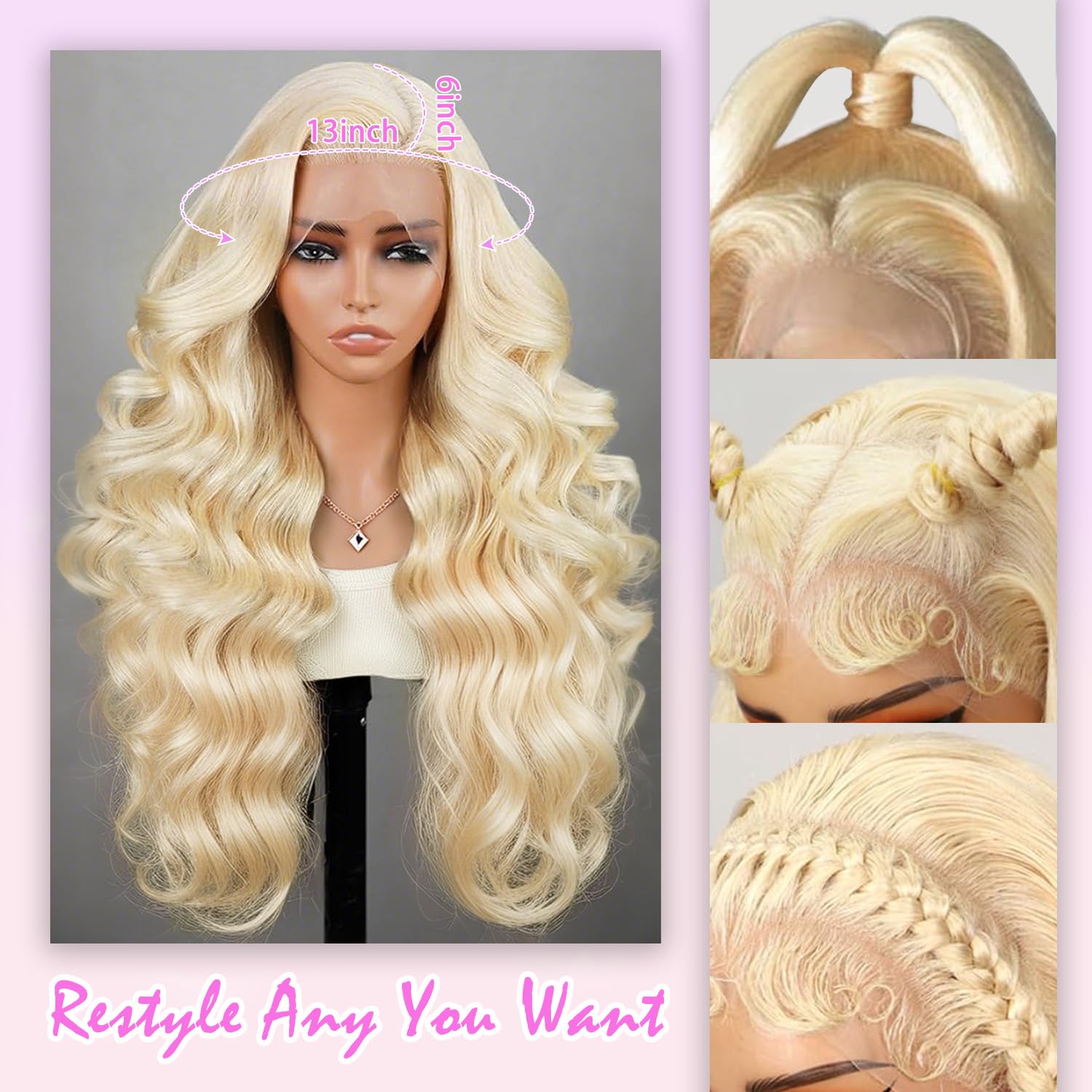 32-inch 613mm Front Lace Wig, Real Hair 13x6mm HD Transparent Lace Front Gold Wig, Real Hair Pre-Pulled 200% Density Body Wavy Wig for Women