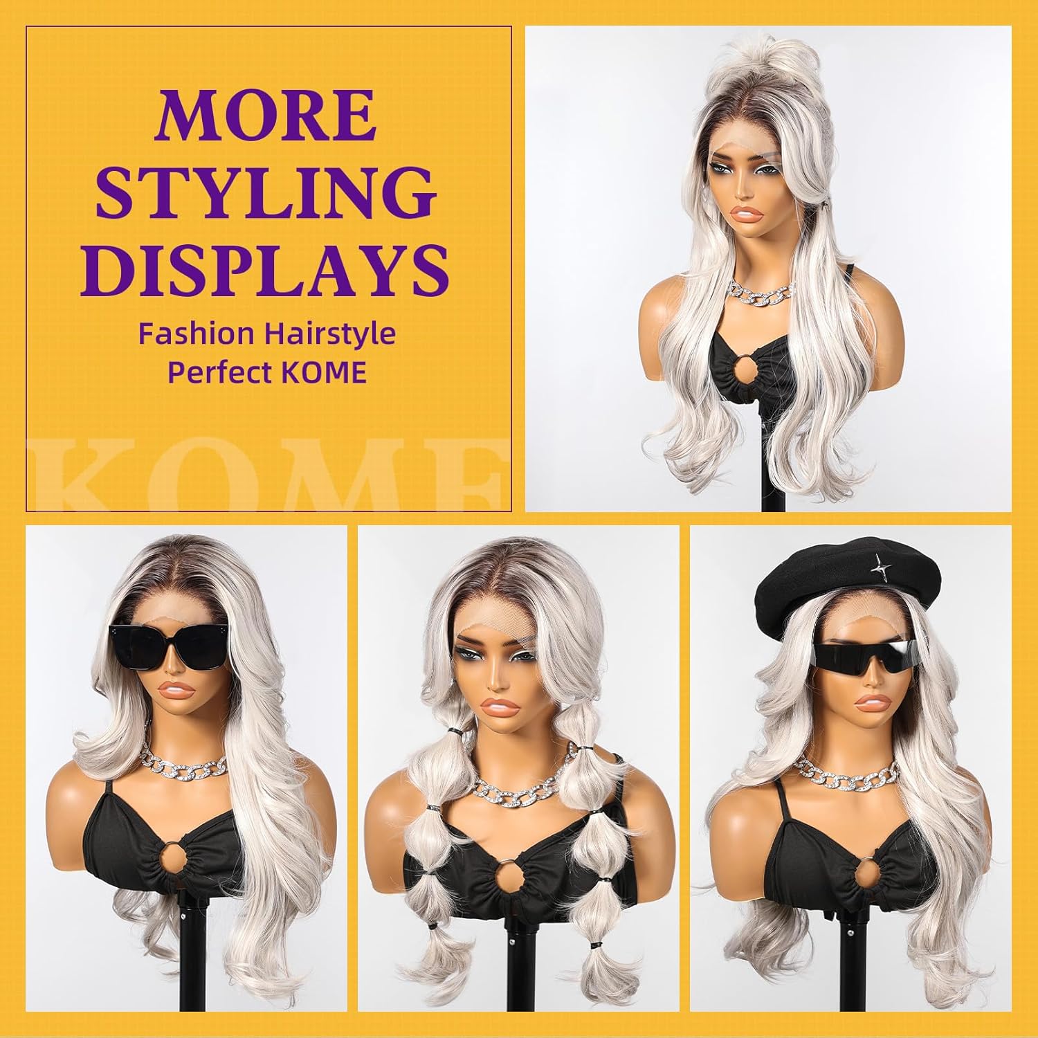 Platinum blonde synthetic lace wig, 13x4 high-definition lace layered wave wig without glue, suitable for women's daily use, 26 inches (approximately 50.6 cm).