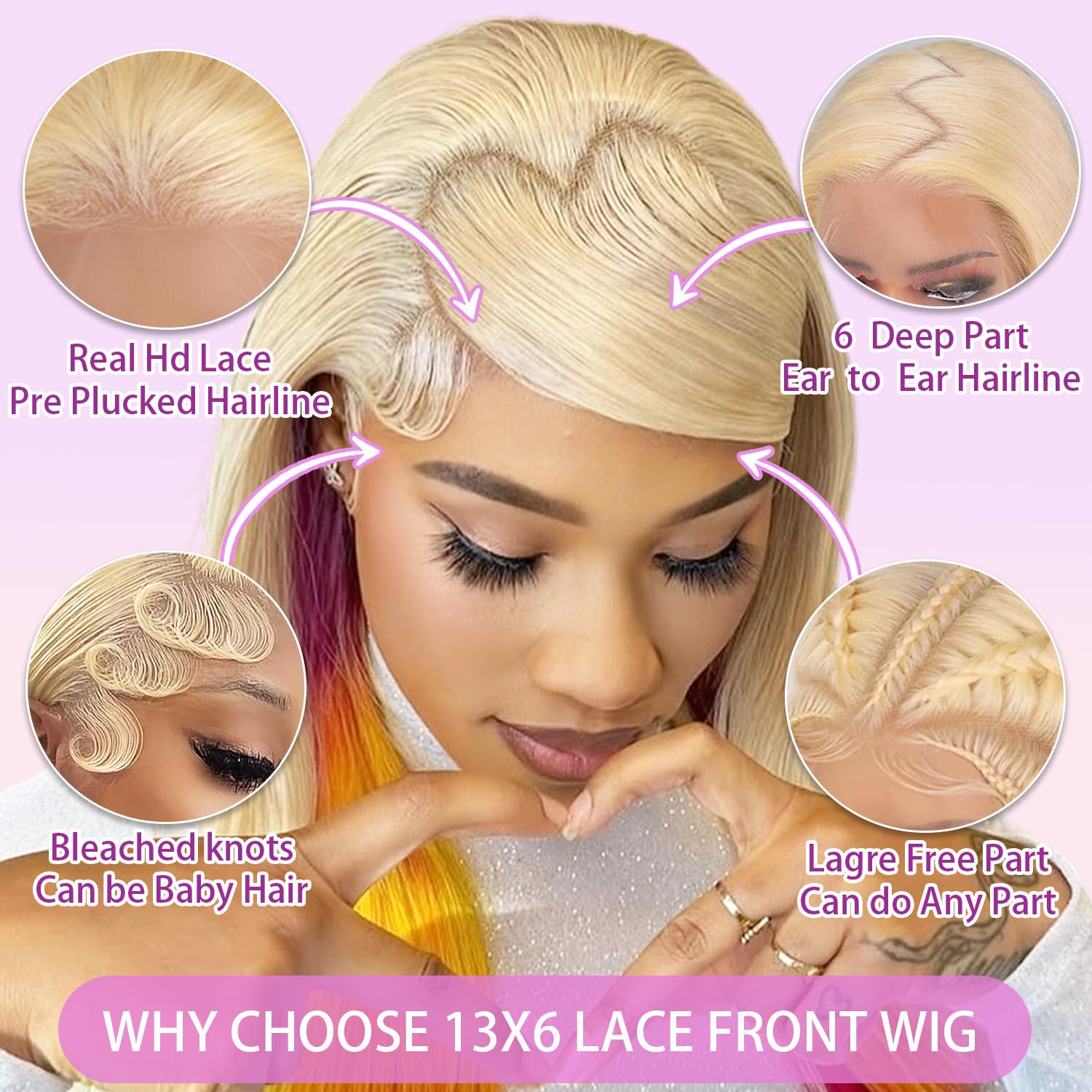 32-inch 613mm Front Lace Wig, Real Hair 13x6mm HD Transparent Lace Front Gold Wig, Real Hair Pre-Pulled 200% Density Body Wavy Wig for Women