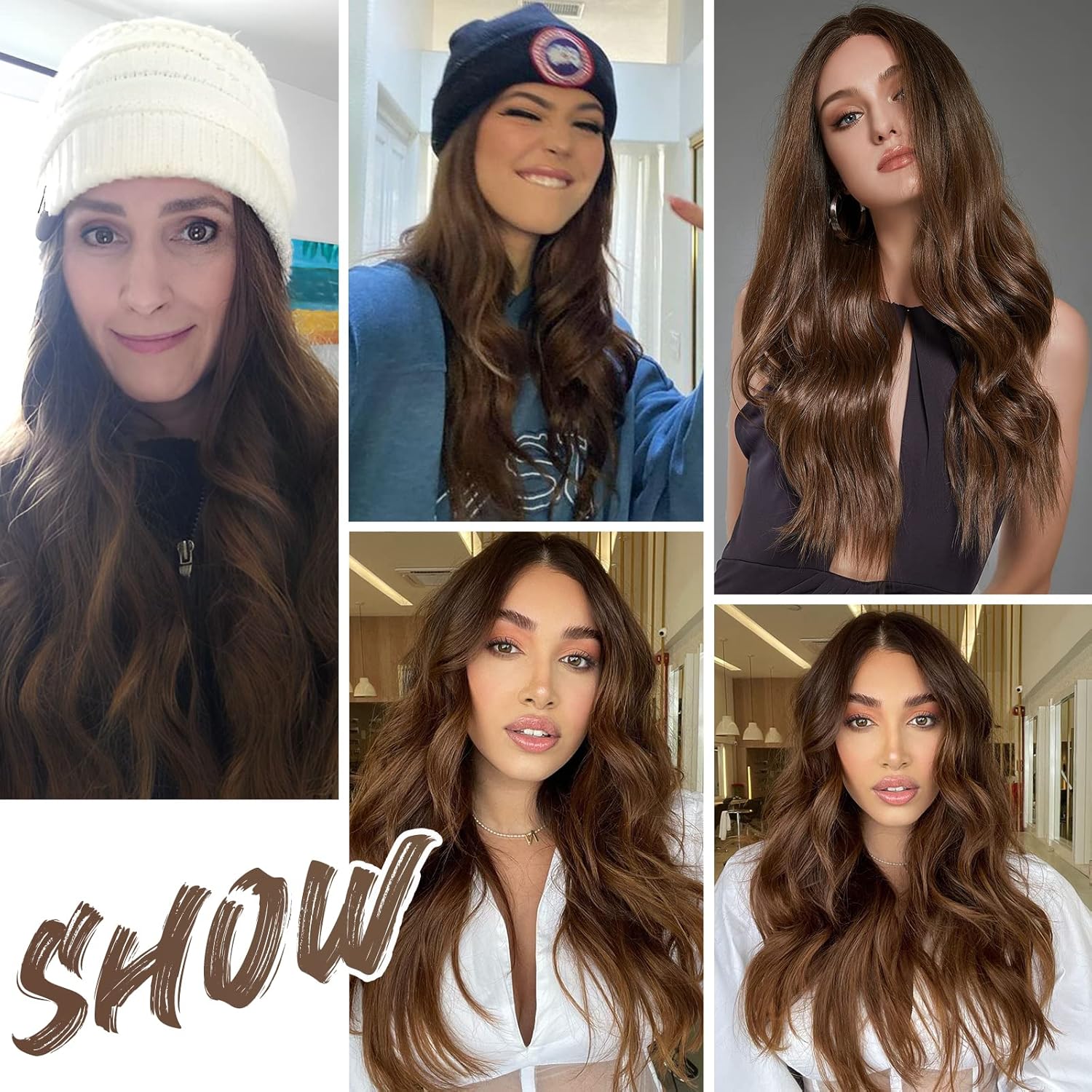 EMMOR Long Brown Lace Wig for Women, 25 Inches (Approx. 50.8 cm), Natural Wavy Synthetic Wig, Mid-Length, Everyday Hair, Hand-Tie/Long-Lasting/Lightweight