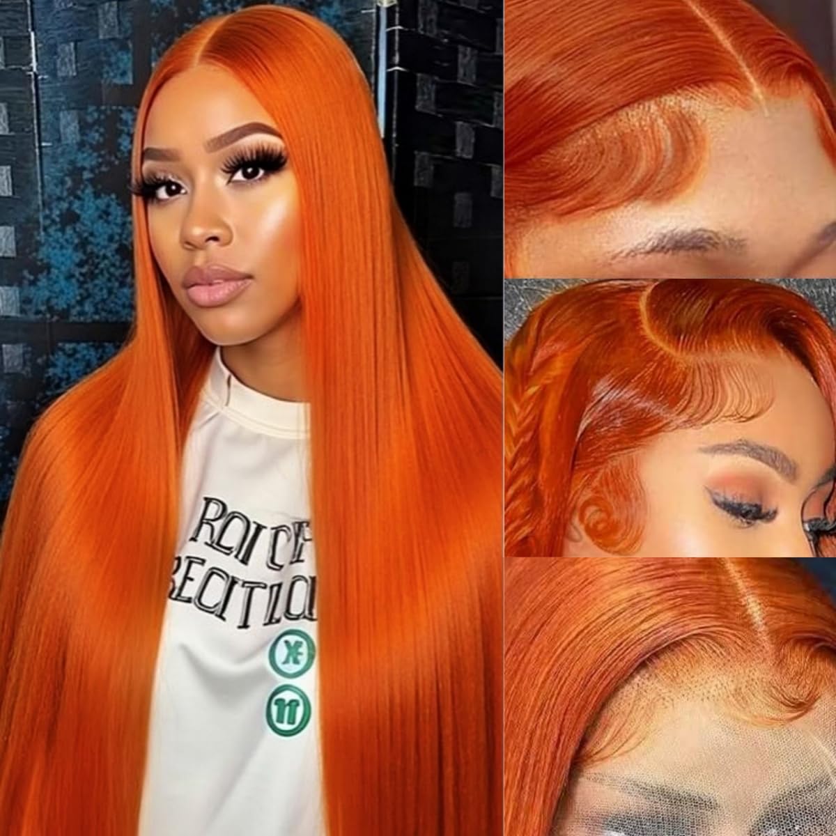 32-inch (approx. 32 cm) ginger-yellow real hair wig, 13x6 cm, lace front wig, 200% real human hair, density 350, colored straight hair, HD transparent lace front wig, Brazilian undyed/unpermed wig.