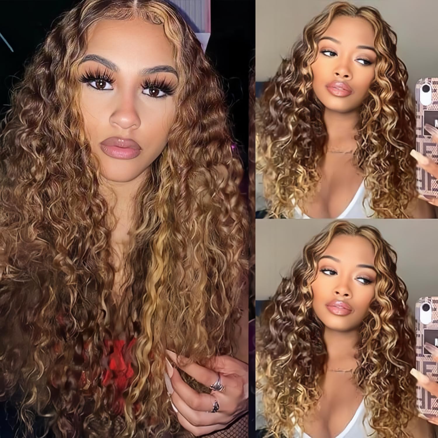 NVL Lace Front Wig, Real Human Hair Pre-plucked Baby Hair 200 Density 13x4 HD Transparent Straight Lace Front Wig, Suitable for Women, Real Hair, No Glue (4/27 High Gloss Deep Wave Lace Front Wig, 22 inches)