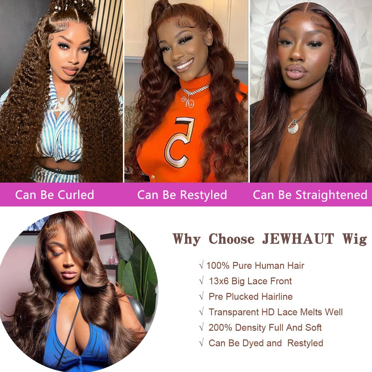 13x6 Chocolate Brown Lace Front Wig, Real Hair, High Definition Transparent Body Wavy Lace Front Wig, Real Hair, Pre-Pulled, 200% Density, Glue-Free, Brown Front Wig, Real Human Hair, 28 Inches