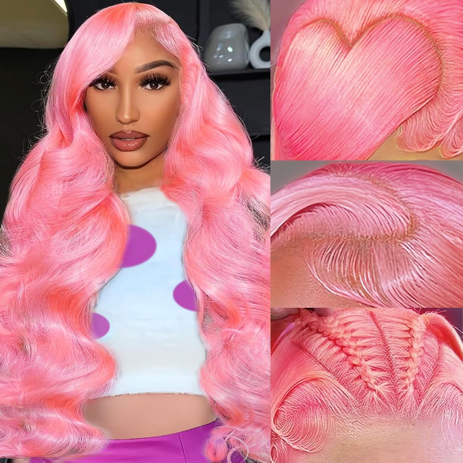 ANDRIA 13x4 High Definition Lace Front Wig 28 Inch (Approx. 50.8 cm) Pink Wavy Long Lace Front Wig, Pre-Pulled Hairline, Synthetic Lace Front Wig with Baby Hair, Heat-Resistant Fiber Wig for Women