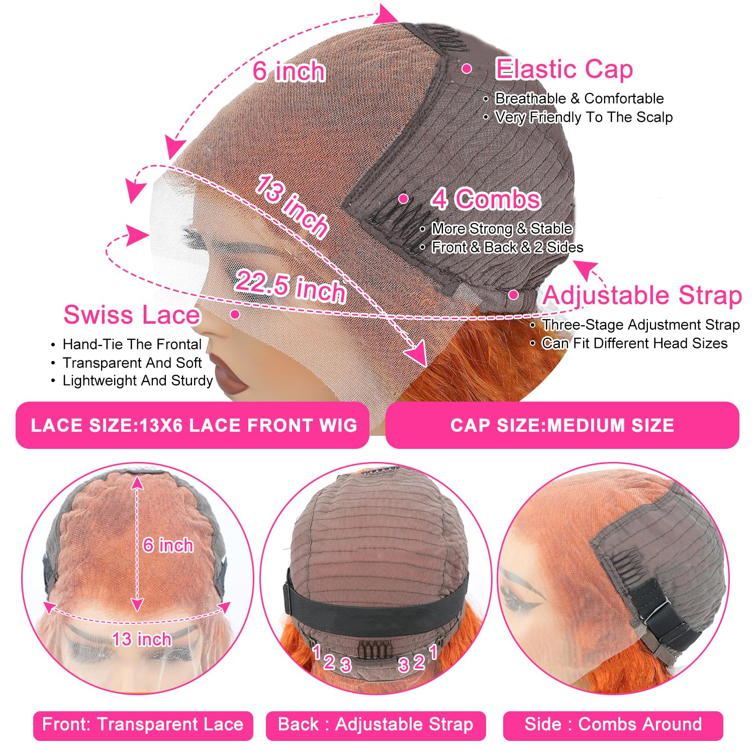 30-inch (approx. 30 cm) Ginger Lace Front Wig, Real Hair 13x6, Deep Wave Wig, Orange Ginger Wig, Real Hair, Pre-Pulled 350, Deep Curls, High-Definition Lace Front Wig, Women's Style, 180% Density, Wet Wave Deep Curls, Front Wig