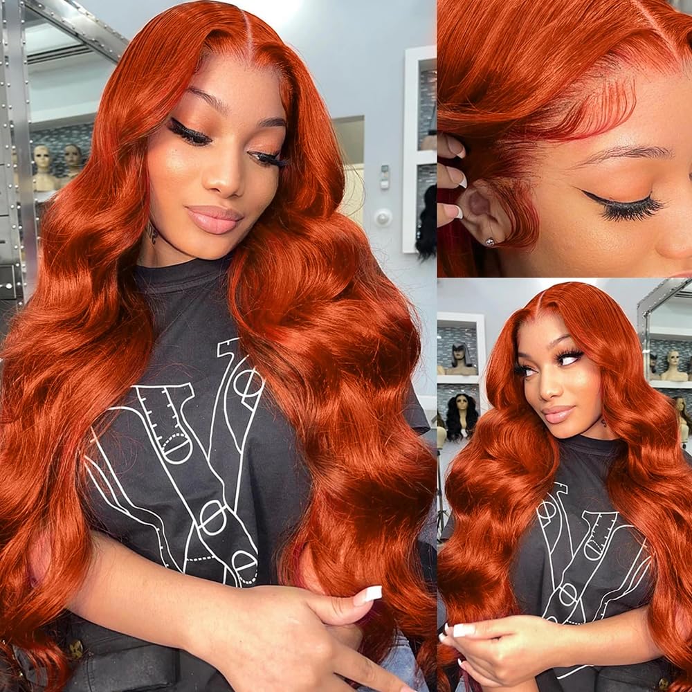 Ginger Orange 30-inch (approx. 30 cm) Lace Front Wig, Real Hair, Wavy, Wavy, Wavy, 13x6, High Definition Lace Front Wig, Glue-Free, Ginger Wig, 180% Real Hair Density, Transparent HD, Lace Forehead Wig, Pre-Pulled Hairline.