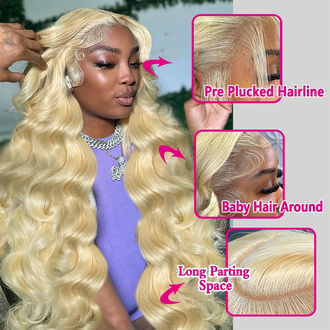 613 13x6 Lace Front Wig, 28-inch Body Wavy Golden Hair Wig, HD Transparent Lace Front Wig, Pre-Pulled Golden Hair Wig