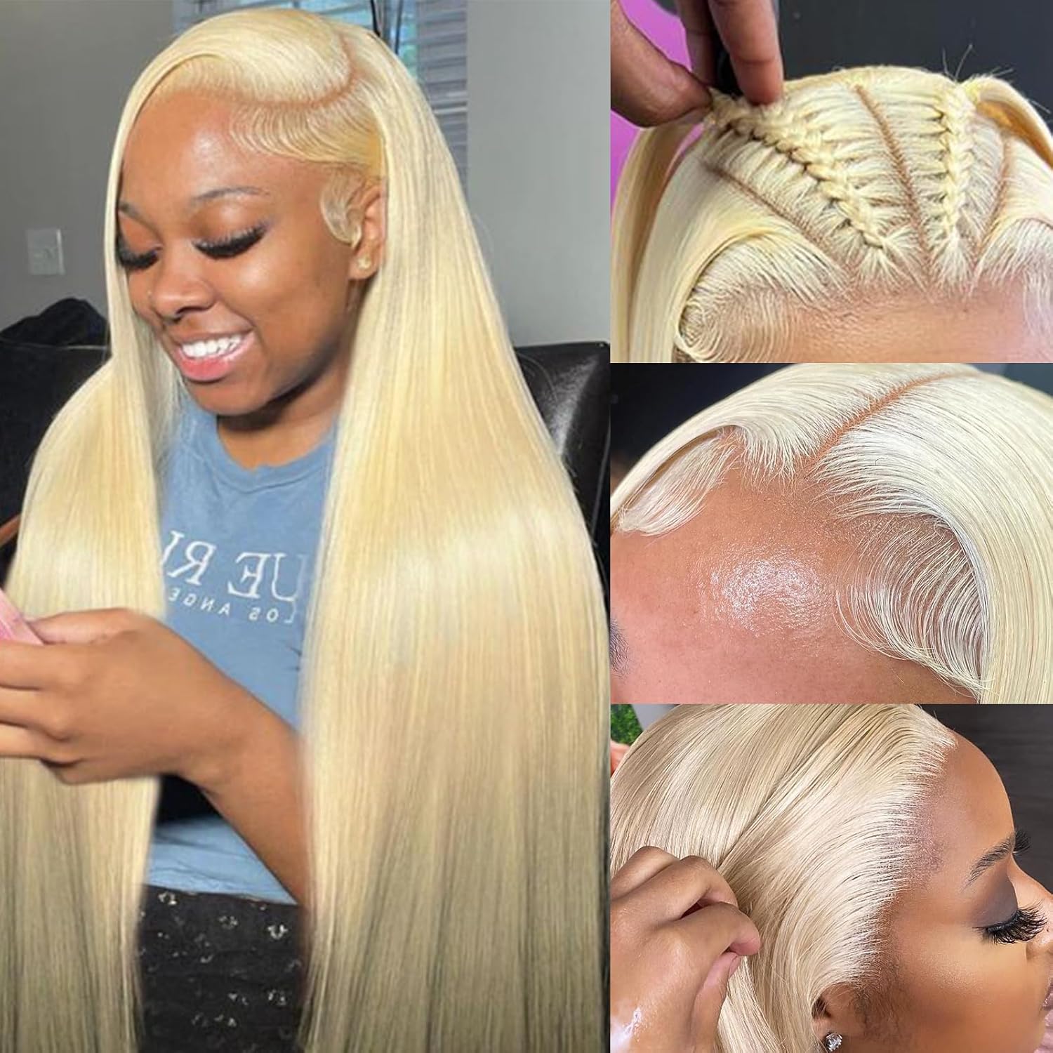 bunGiol 613 Blonde Lace Front Wig, Real Hair, 13x4mm, High-Definition Transparent Wig, 180% Density, 28 Inch (Approx. 28 cm), Brazilian Glue-Free Straight Lace Front Wig, Real Hair, Pre-Pulled Baby Hair, Bleached and Knotted.