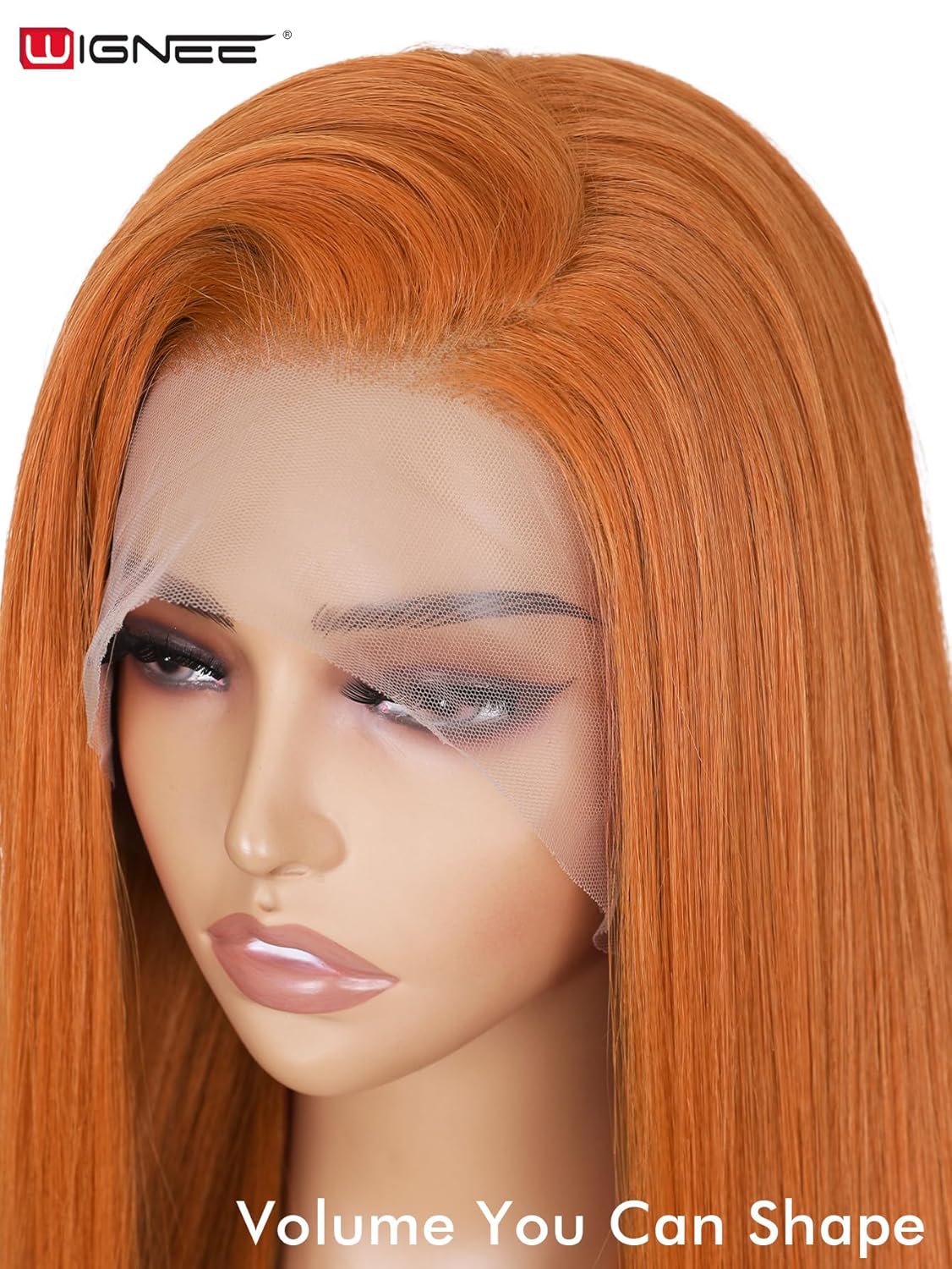 WIGNEE 13x6 Synthetic Lace Front Wig, Pre-Pulled Synthetic Straight Wig, 28 Inch (Approx. 71.1 cm), Volumizing Ginger Lace Front Wig, with Kanekalon Futura Hair