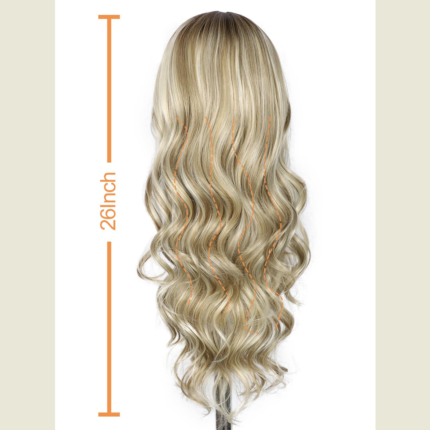 SAPPHIREWIGS Gold Synthetic Lace Front Wig, Ash Gold High Gloss, 13x4 Loose Wavy Wig, Glue-Free Lace Front Wig, Women's, Pre-Pulled Hairline, Heat-Resistant Wig, Suitable for Everyday Wear and Parties, 26 inches (approx. 66 cm)