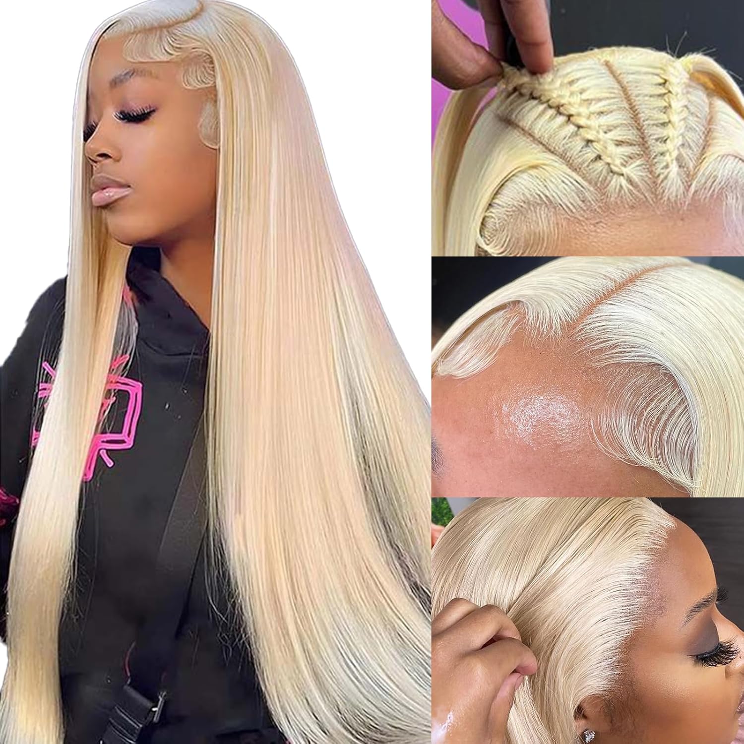 bunGiol 613 Blonde Lace Front Wig, Real Hair, 13x4mm, High-Definition Transparent Wig, 180% Density, 28 Inch (Approx. 28 cm), Brazilian Glue-Free Straight Lace Front Wig, Real Hair, Pre-Pulled Baby Hair, Bleached and Knotted.