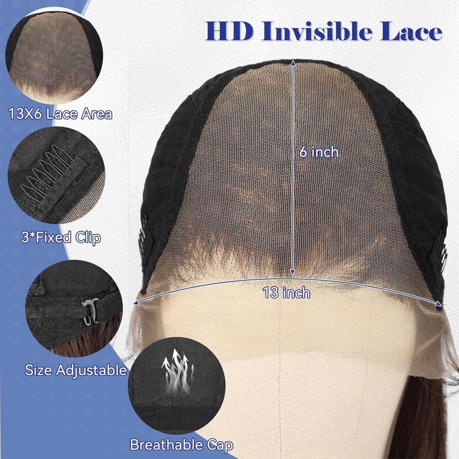 HAIRCUBE 13x6 High Definition Lace Front Wig, 22 Inch (approx. 22 cm), Auburn Long Wave Layered Glue-Free Wig, Suitable for Women, Natural Look for Everyday Wear.