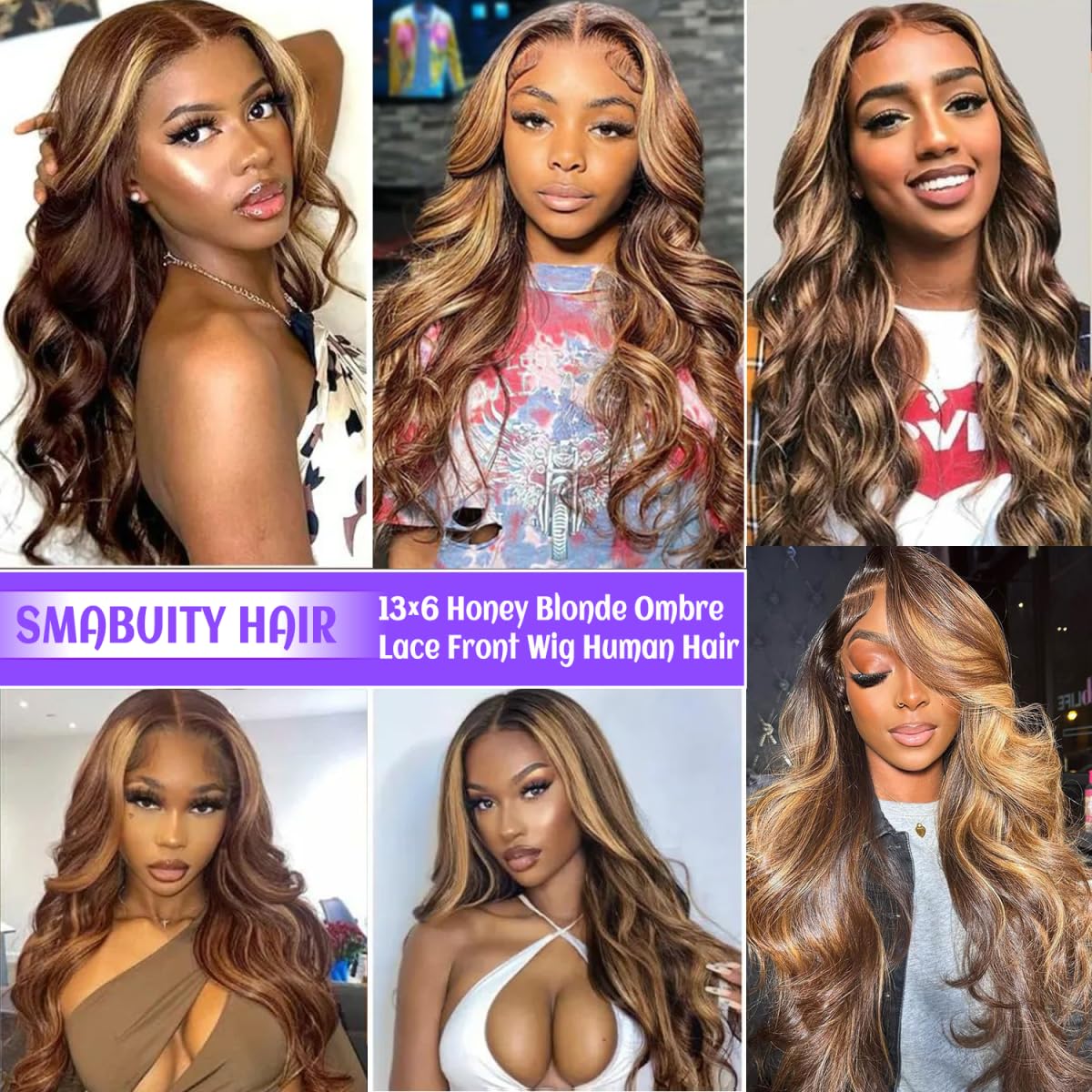 26-inch (approx. 50.6 cm) Honey Gold Gradient Lace Front Wig, Real Hair, Highlighting Body Waves, 13x6mm, Lace Front Wig, Real Hair, Pre-Pulled, 180 Density, HD, Glue-Free Front, 4/27, Highlighting Wig
