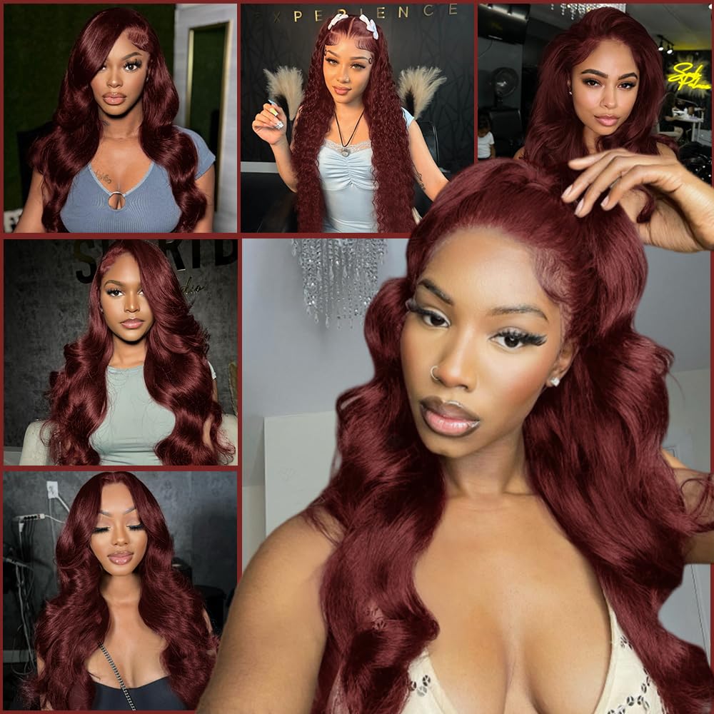 Reddish-brown lace front wig, 28 inches (approx. 50.8 cm), pre-drawn 200% density body wave HD lace front wig, includes baby glue-free wig.