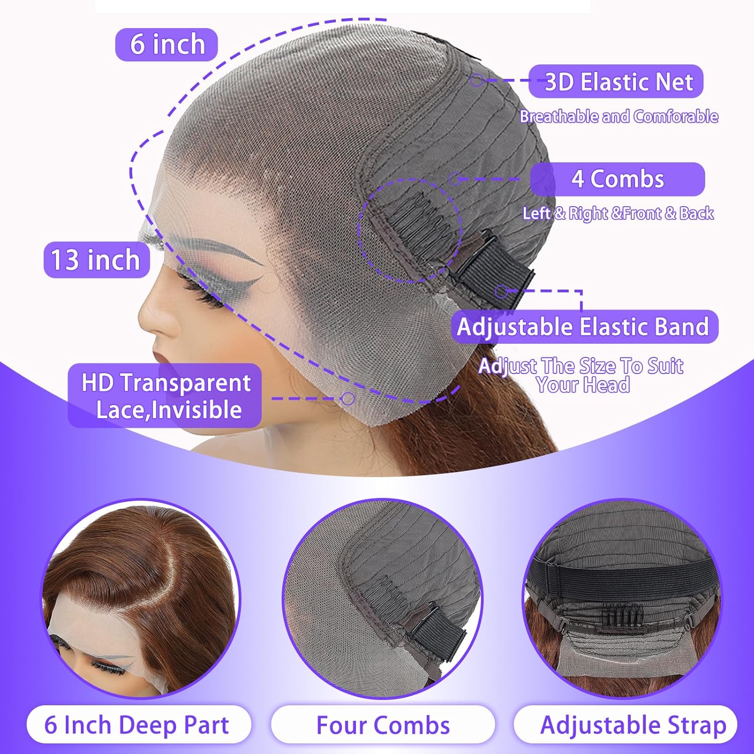 A8 Chocolate Brown Real Hair Wig 200 Density 13X6 Body Wavy Lace Front Wig Real Hair High Definition Forehead Wig Pre-pulled No Glue Brown Lace Front Wig Women's 26 Inch