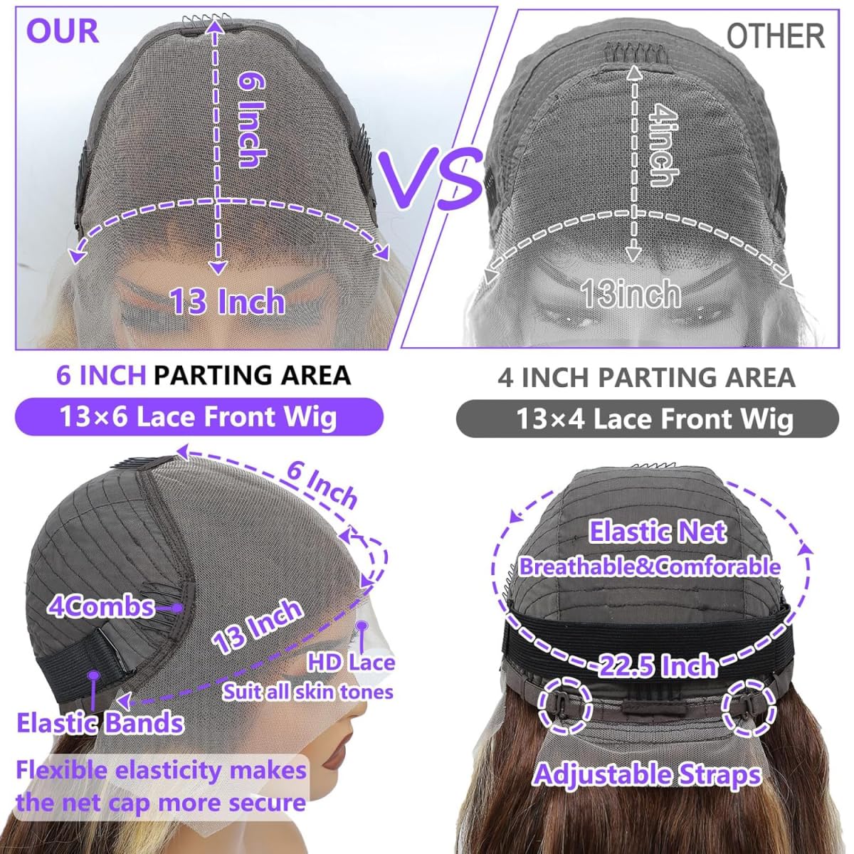 26-inch (approx. 50.6 cm) Honey Gold Gradient Lace Front Wig, Real Hair, Highlighting Body Waves, 13x6mm, Lace Front Wig, Real Hair, Pre-Pulled, 180 Density, HD, Glue-Free Front, 4/27, Highlighting Wig