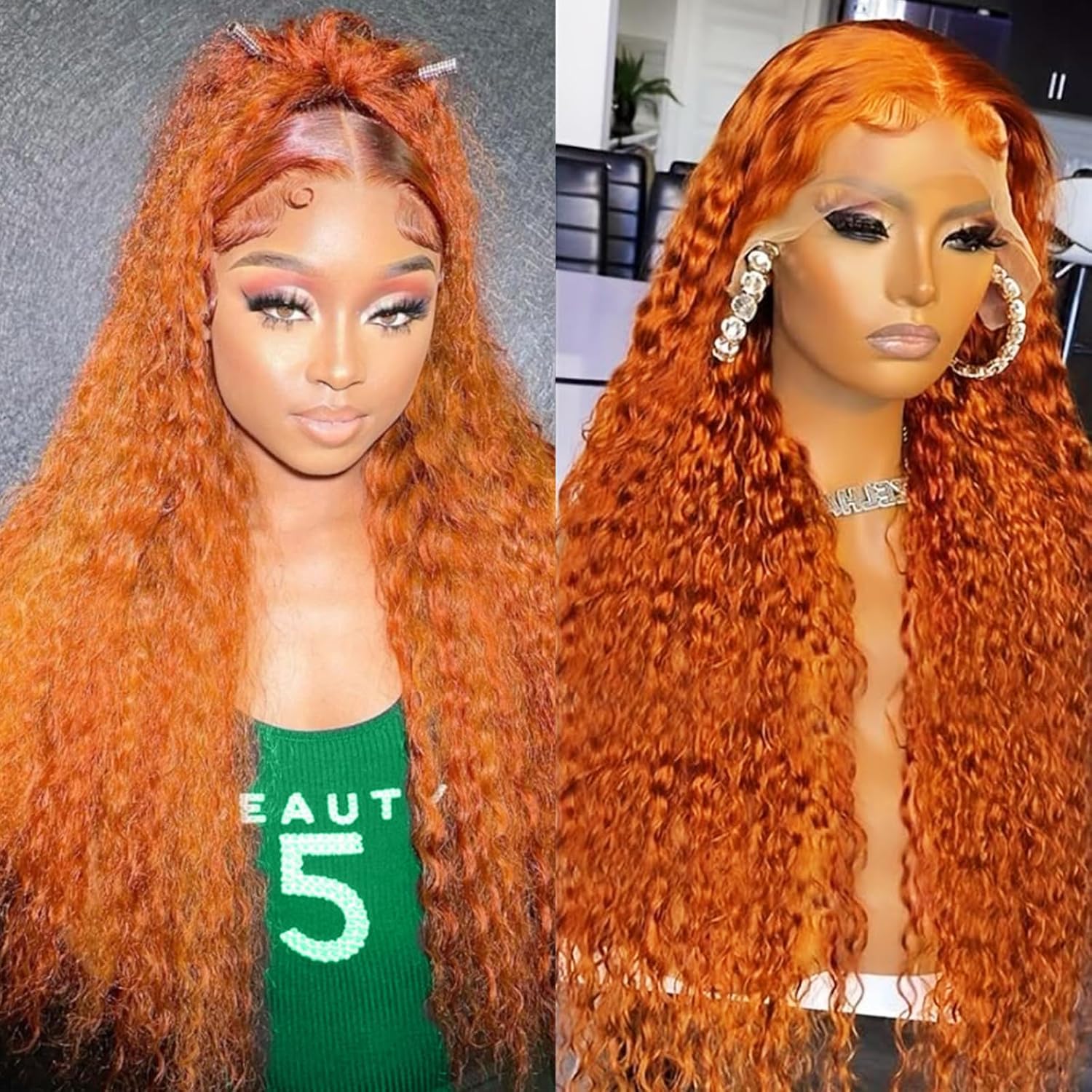 30-inch (approx. 30 cm) Ginger Lace Front Wig, Real Hair 13x6, Deep Wave Wig, Orange Ginger Wig, Real Hair, Pre-Pulled 350, Deep Curls, High-Definition Lace Front Wig, Women's Style, 180% Density, Wet Wave Deep Curls, Front Wig