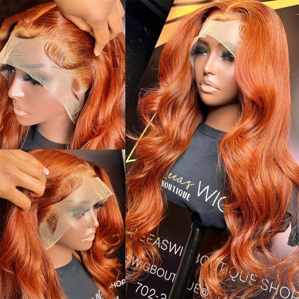 Ginger Orange Front Lace Wig, Pre-Pulled and Ready to Wear, 13x4 HD, Glue-Free, Body Wavy Ginger Lace Front Wig, Women's Natural Look, Synthetic Heat-Resistant Fiber Ginger Wig (26 inches (approx. 50.6 cm), Ginger Orange)
