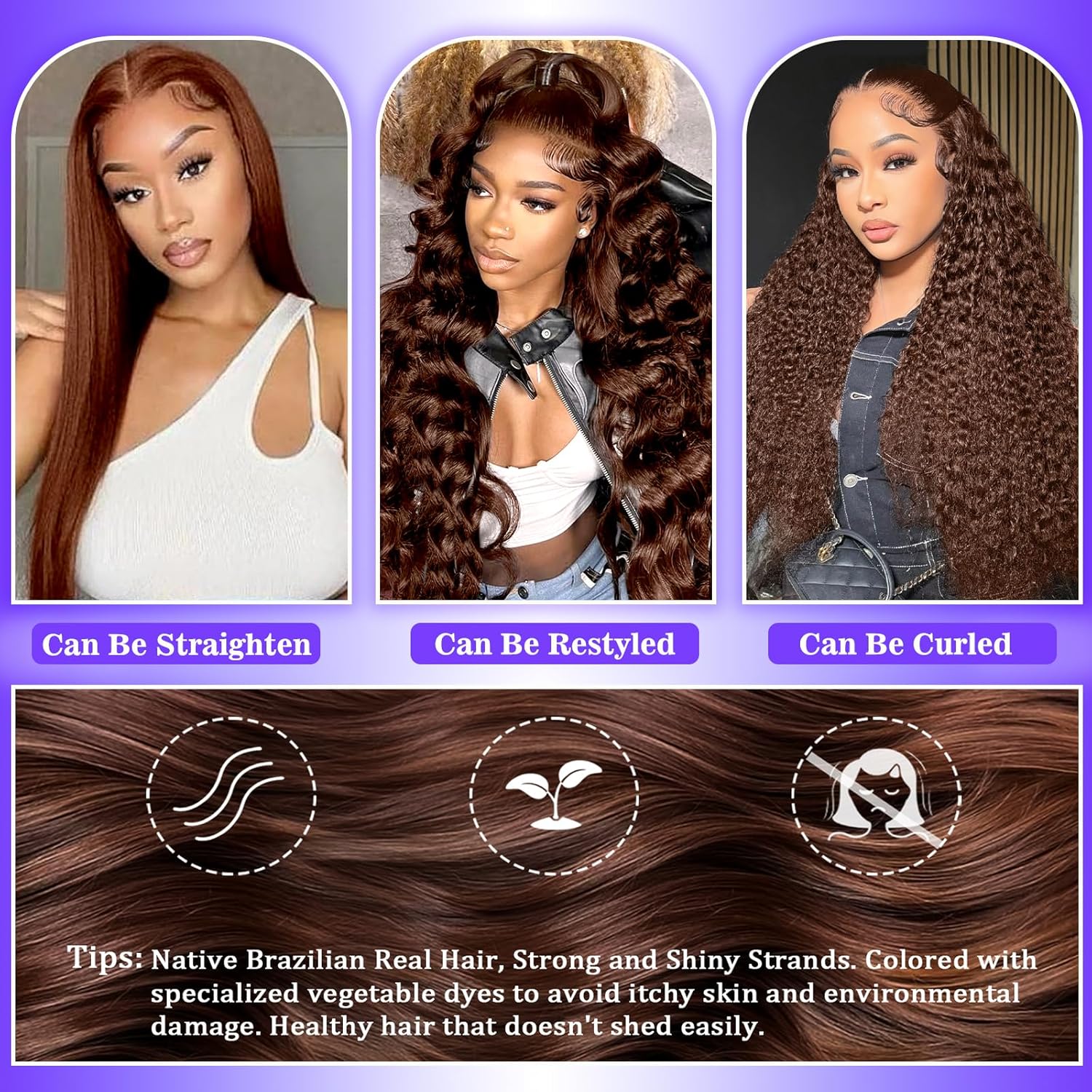 A8 Chocolate Brown Real Hair Wig 200 Density 13X6 Body Wavy Lace Front Wig Real Hair High Definition Forehead Wig Pre-pulled No Glue Brown Lace Front Wig Women's 26 Inch