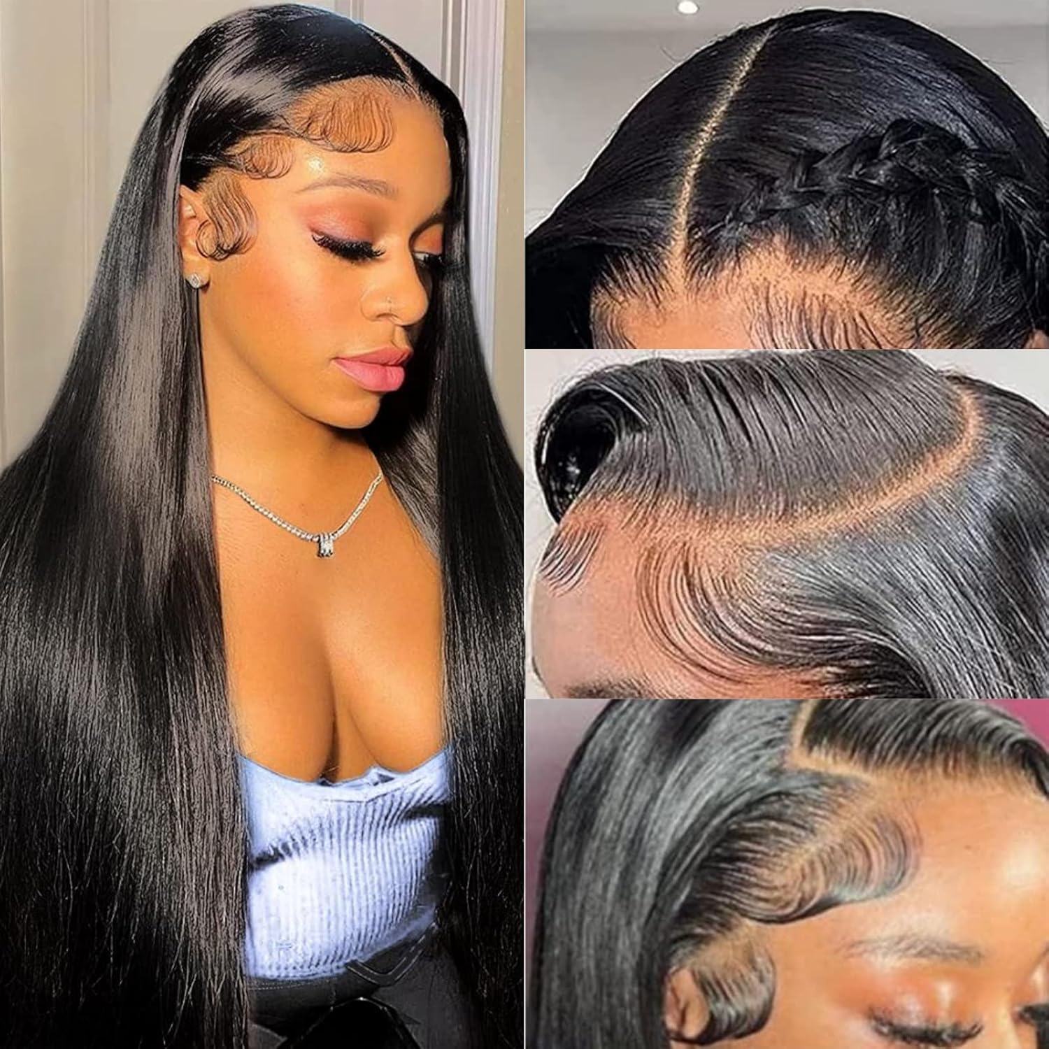 13x6 Lace Front Wig for Women, Real Hair, 180 Density, HD, Transparent, 28 Inch Straight Lace Front Wig, Real Hair, Pre-Pulled, Glue-Free, Natural Black.