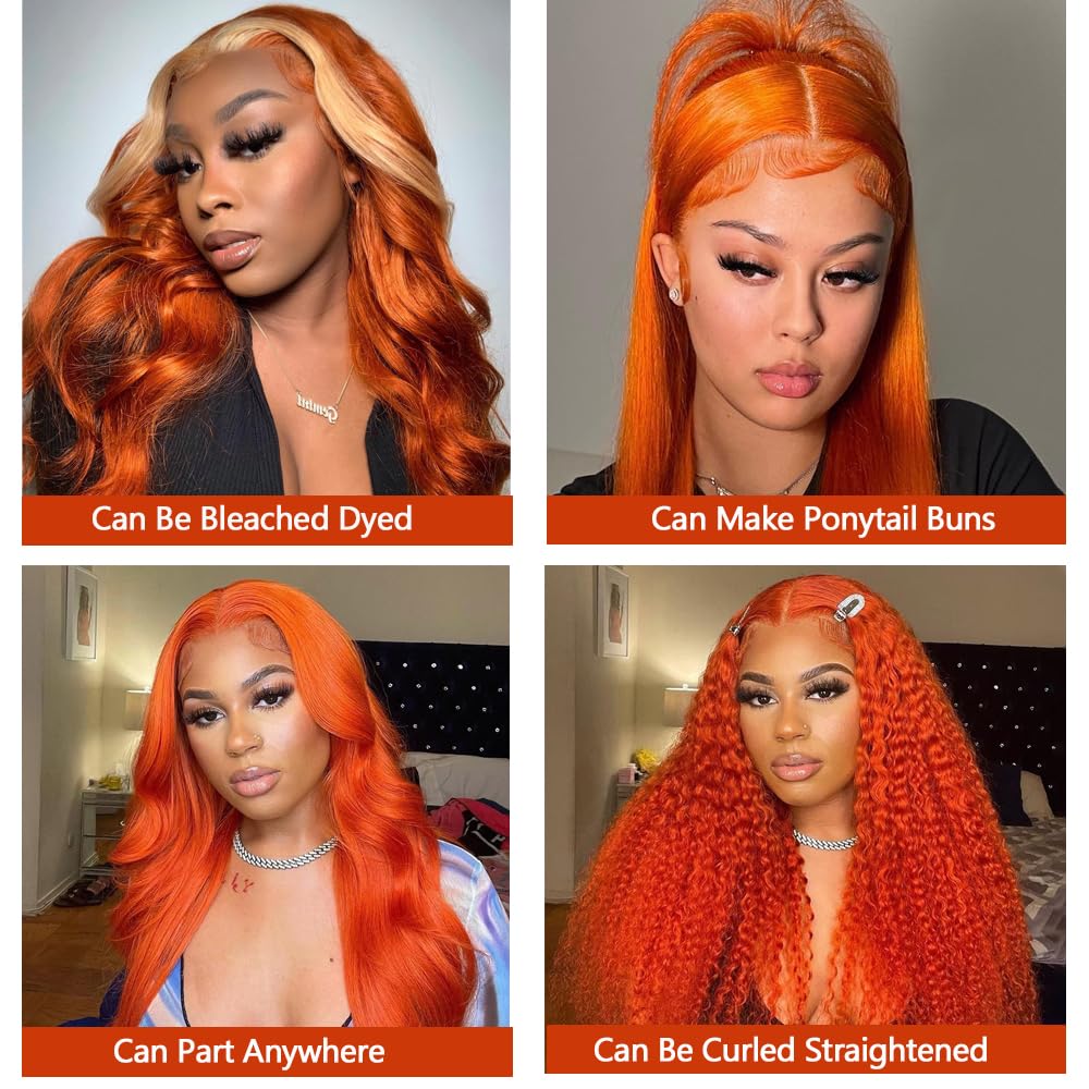 Ginger Orange 30-inch (approx. 30 cm) Lace Front Wig, Real Hair, Wavy, Wavy, Wavy, 13x6, High Definition Lace Front Wig, Glue-Free, Ginger Wig, 180% Real Hair Density, Transparent HD, Lace Forehead Wig, Pre-Pulled Hairline.