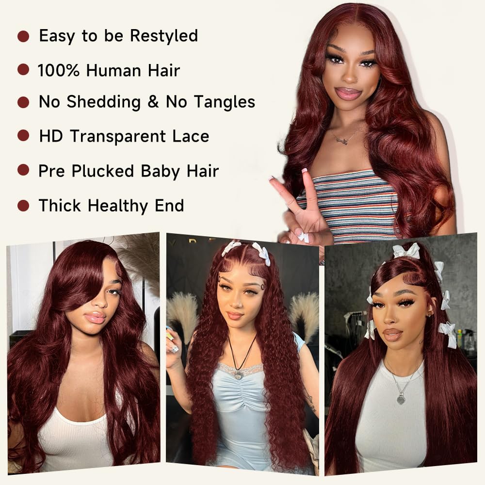 Reddish-brown lace front wig, 28 inches (approx. 50.8 cm), pre-drawn 200% density body wave HD lace front wig, includes baby glue-free wig.