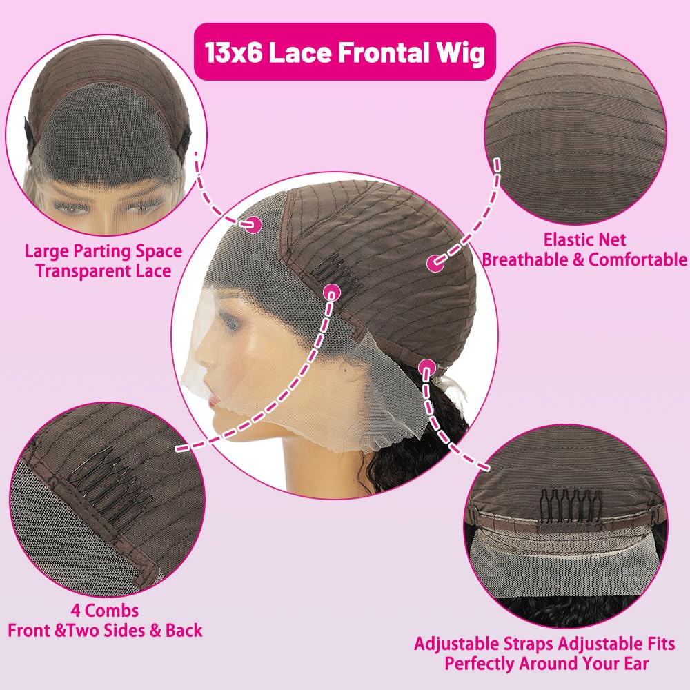 99J Burgundy Front Lace Wig, Real Hair, Deep Wave, 13x6 HD, Lace Front Wig, Real Hair, Pre-Pulled, 200 Density, Burgundy 99J Curly Real Hair Wig, Includes Baby Hair, 26 Inch (Approx. 66.0 cm), Glue-Free Wig