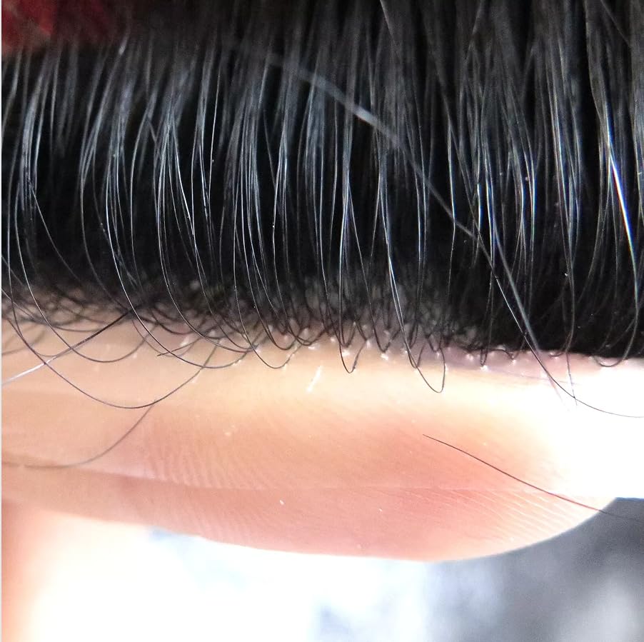 Toupee Men's Ultra-Thin Skin V-Shaped Hairband, Toupee All Polymer PU Human Hair Accessory, 8 x 10 inches (approx. 20.3 x 25.4 cm), Men's Wig (#1B Natural Black)