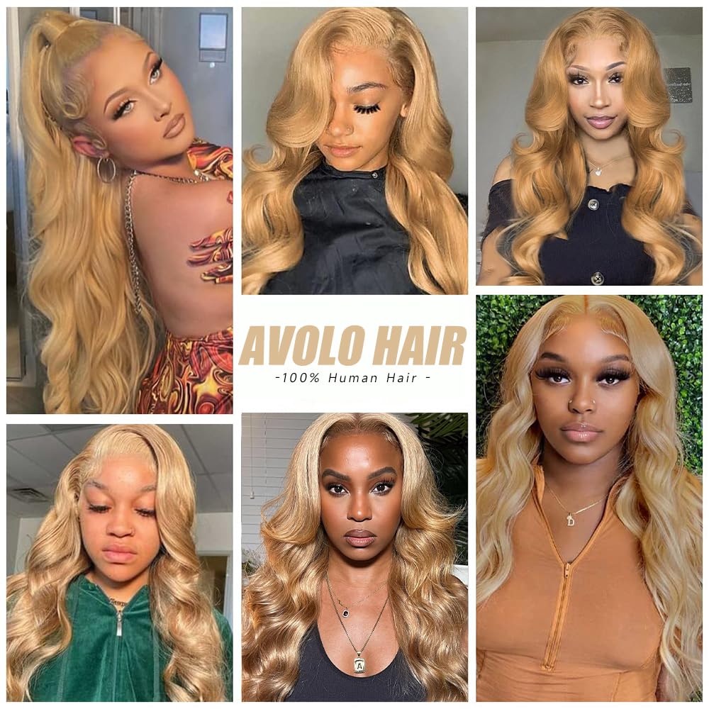 28-inch Honey Blonde High-Definition Lace Front Wig, Real Hair 13x4, 180% Density, Honey Gold Wig, Real Hair, Wavy Lace Front Wig, Colored #27 Gray Gold Wig, Glue-Free Forehead Wig