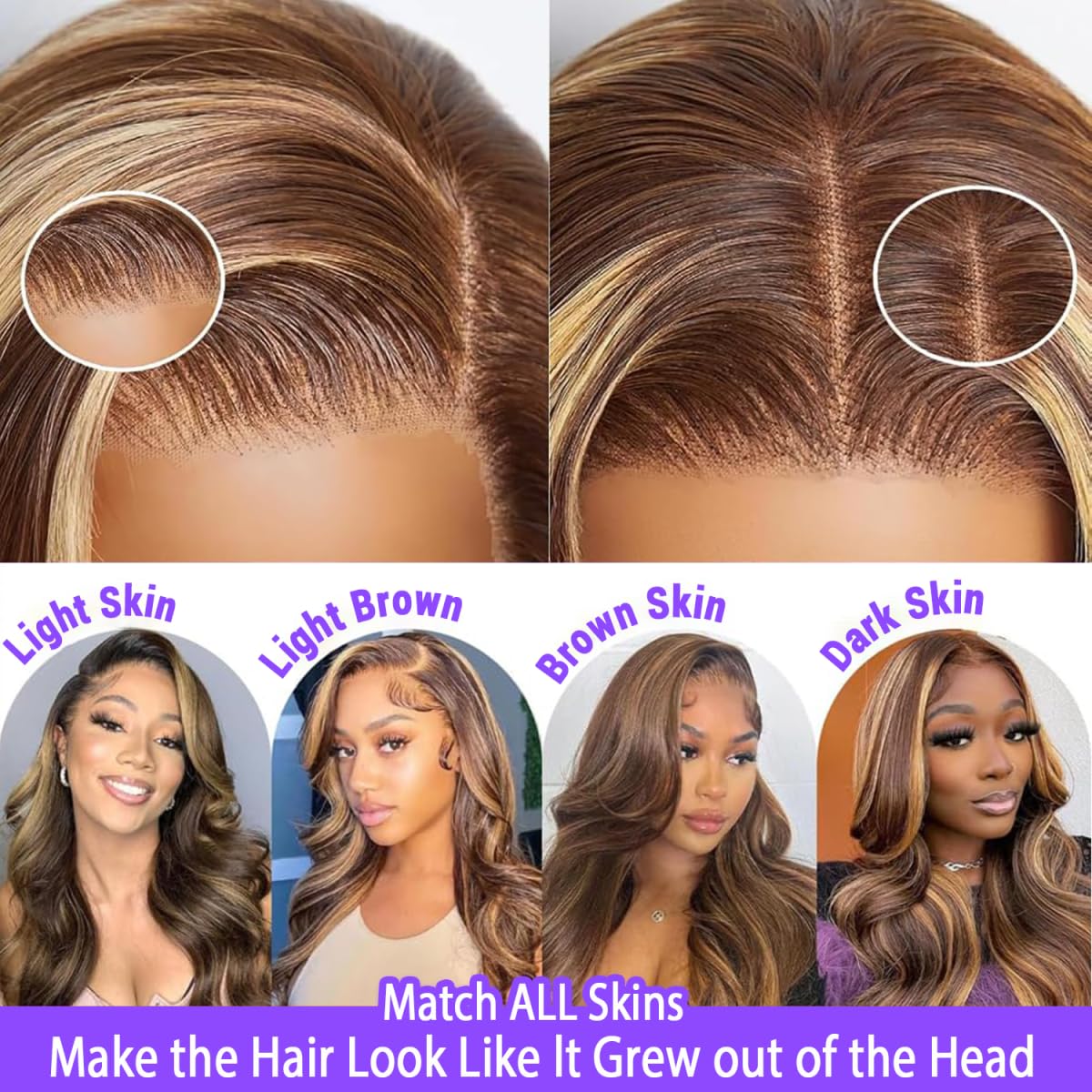 26-inch (approx. 50.6 cm) Honey Gold Gradient Lace Front Wig, Real Hair, Highlighting Body Waves, 13x6mm, Lace Front Wig, Real Hair, Pre-Pulled, 180 Density, HD, Glue-Free Front, 4/27, Highlighting Wig