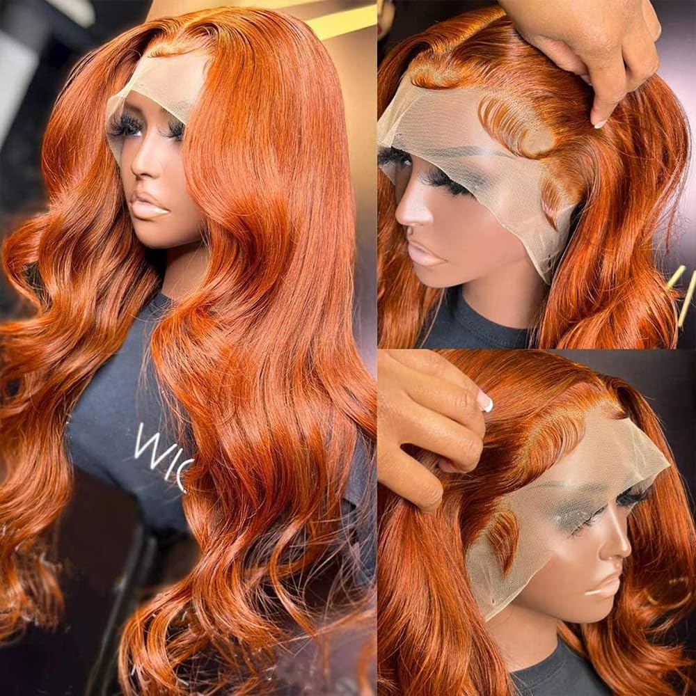 Ginger Orange 30-inch (approx. 30 cm) Lace Front Wig, Real Hair, Wavy, Wavy, Wavy, 13x6, High Definition Lace Front Wig, Glue-Free, Ginger Wig, 180% Real Hair Density, Transparent HD, Lace Forehead Wig, Pre-Pulled Hairline.