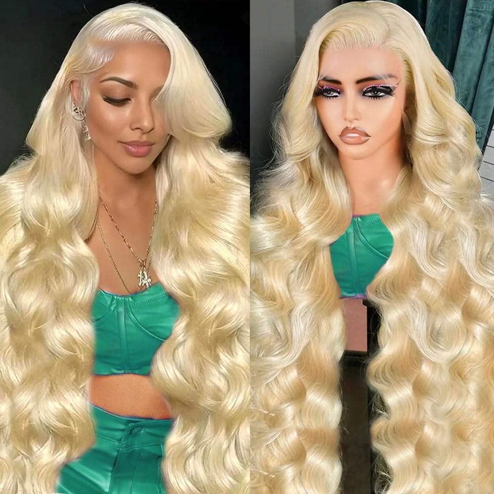 613 x 6 Lace Front Wig, 30-inch Real Hair, Blonde, Real Hair, Wavy Body, Lace Front Wig, Pre-pickled 210 Density 613 HD Lace Front Wig