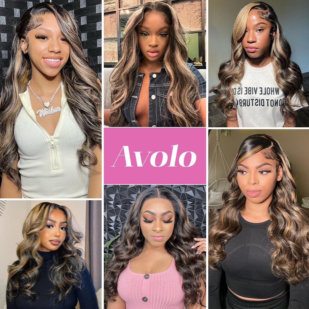 Avolo Ombre Lace Front Wig, Real Hair Pre-Pulled 1B/27 13x4, Body Wavy High-Gloss Lace Front Wig, Real Hair Colored Wig, Glue-Free Wig, 180% Density, Forehead Wig, Real Human Hair, 28 Inches