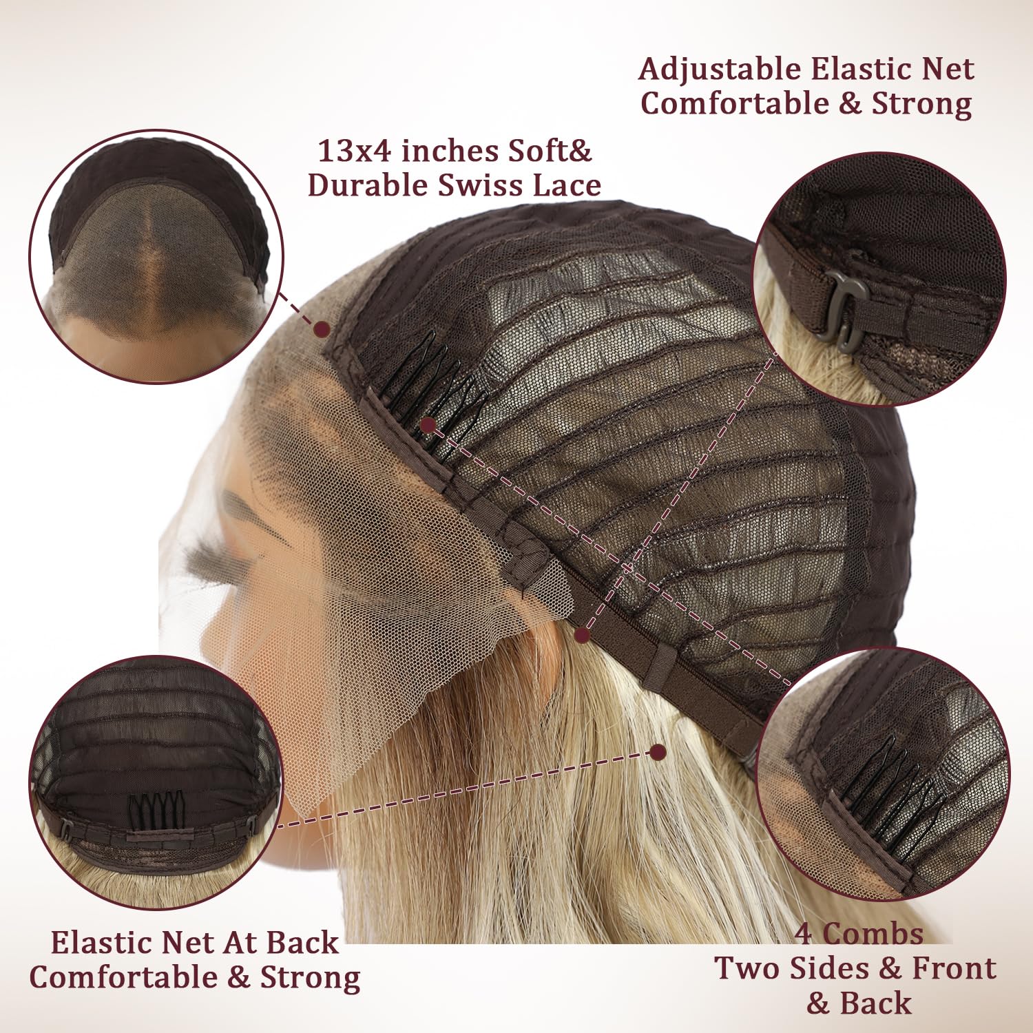 SAPPHIREWIGS Gold Synthetic Lace Front Wig, Ash Gold High Gloss, 13x4 Loose Wavy Wig, Glue-Free Lace Front Wig, Women's, Pre-Pulled Hairline, Heat-Resistant Wig, Suitable for Everyday Wear and Parties, 26 inches (approx. 66 cm)