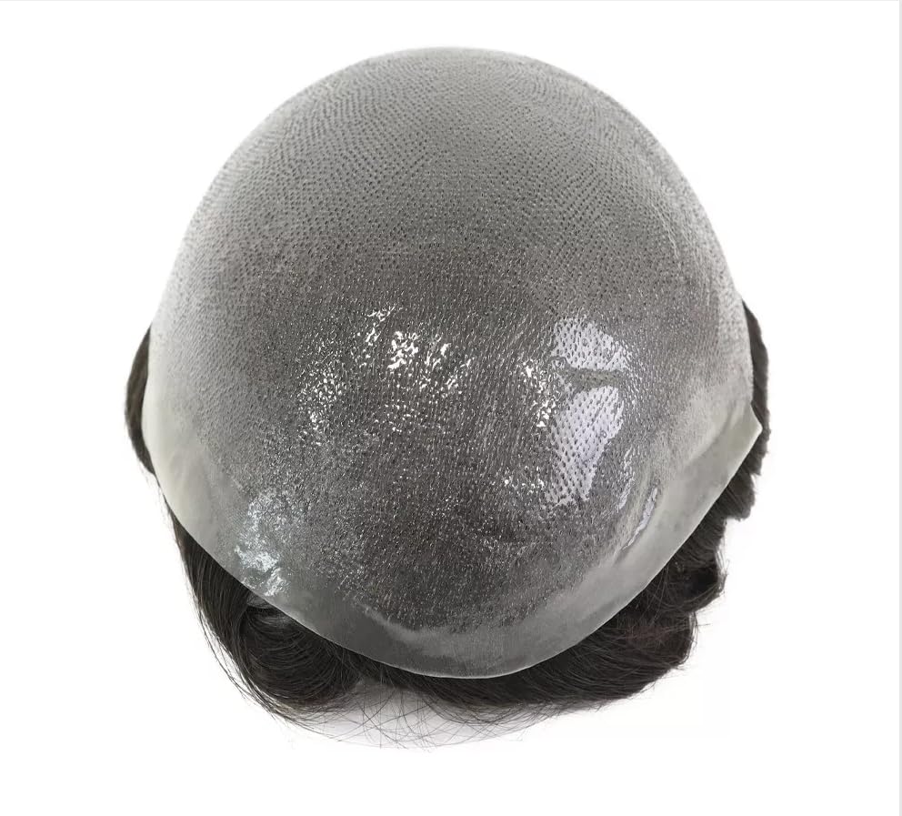 Toupee Men's Ultra-Thin Skin V-Shaped Hairband, Toupee All Polymer PU Human Hair Accessory, 8 x 10 inches (approx. 20.3 x 25.4 cm), Men's Wig (#1B Natural Black)