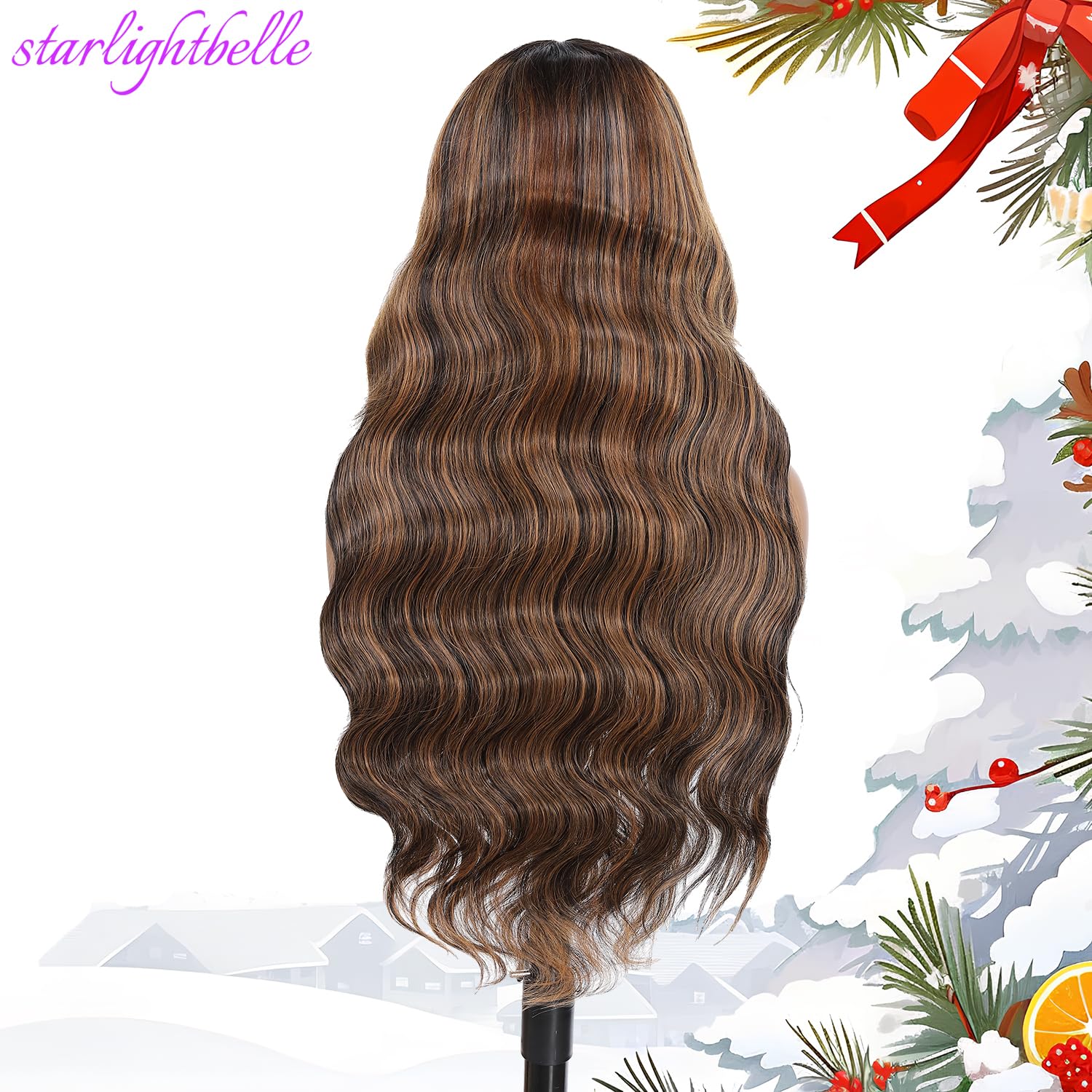 28-inch (approx. 28 cm) high-gloss gradient lace front wig, easy to wear and remove, glue-free wig, 1B/30 body wave real hair blend premium fiber wig, pre-plucked baby hair 220% density