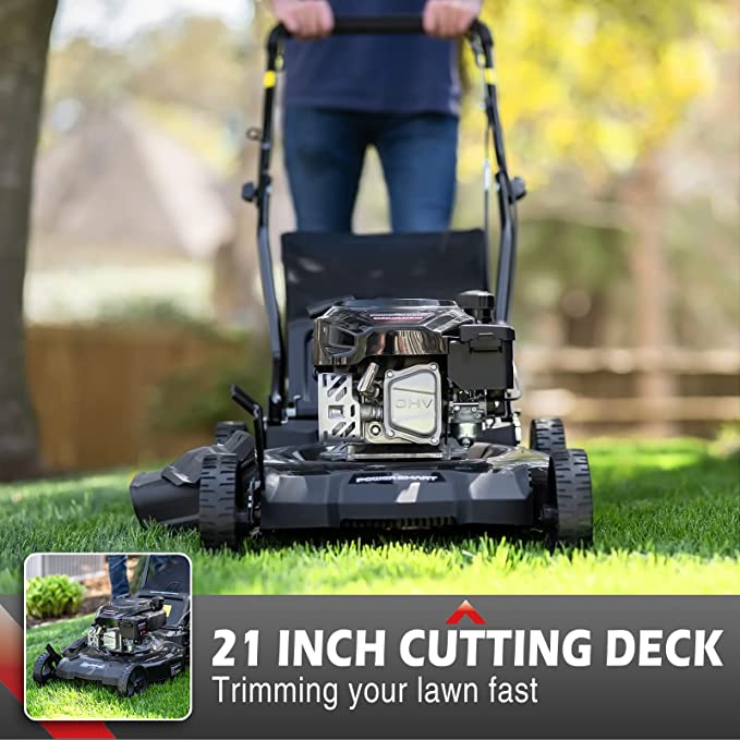PowerSmart Push Lawn Mower Gas Powered - 21 Inch, 170CC 4-Stroke Engine, 3-in-1 Gas Lawn Mower with Bag, 5 Adjustable Heights 1.18 -3