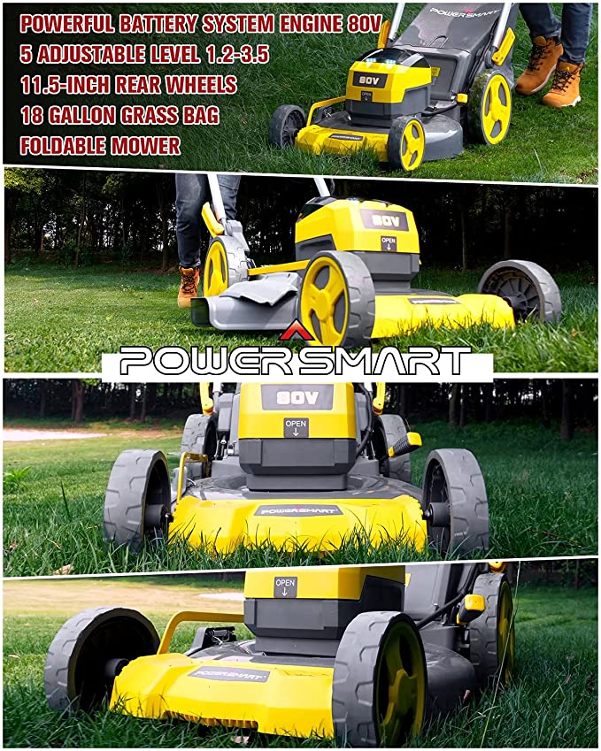 PowerSmart Lawn Mower, 80V 6.0Ah Battery Powered Lawn Mower, 21Inch Push Lawn Mower, Cordless Lawn Mower, 5 Adjustable Heights (1.18''-3.0'' ), Battery & Charger Included