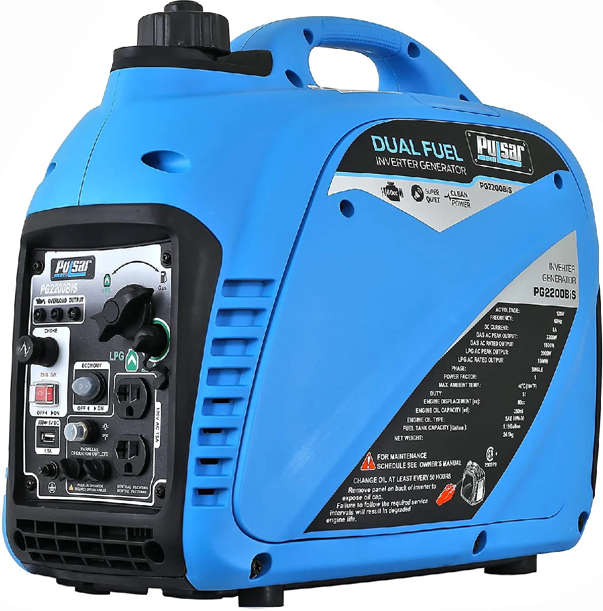 Unclaimed 2,200W Portable Dual Fuel Quiet Inverter Generator with USB Outlet & Parallel Capability, CARB Compliant, PG2200BiS