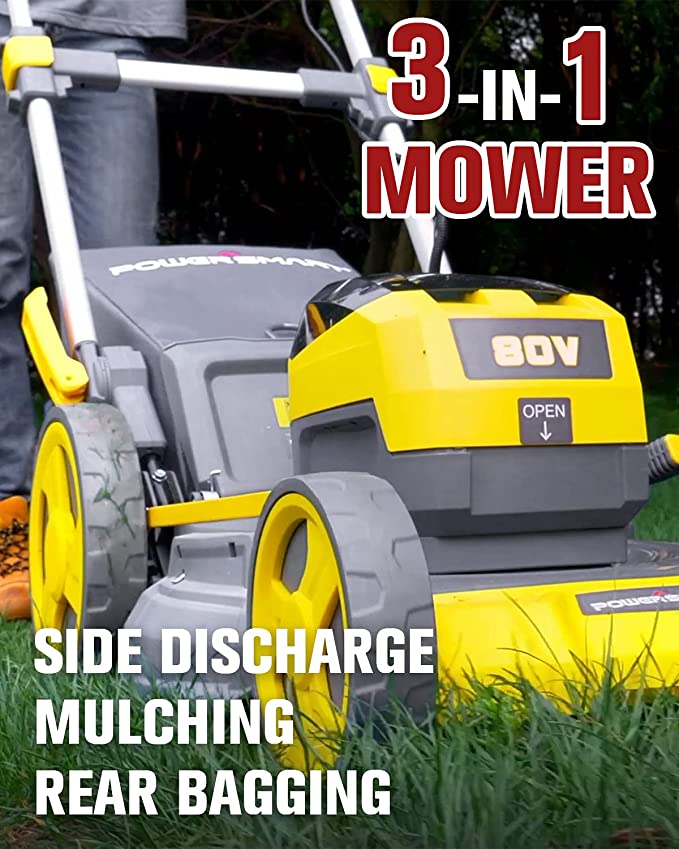 PowerSmart Lawn Mower, 80V 6.0Ah Battery Powered Lawn Mower, 21Inch Push Lawn Mower, Cordless Lawn Mower, 5 Adjustable Heights (1.18''-3.0'' ), Battery & Charger Included
