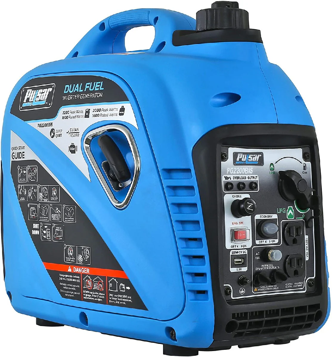 Unclaimed 2,200W Portable Dual Fuel Quiet Inverter Generator with USB Outlet & Parallel Capability, CARB Compliant, PG2200BiS