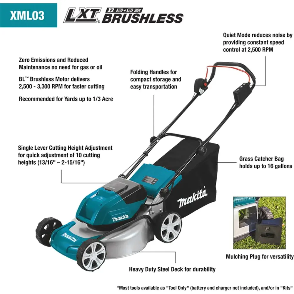 18V X2 36V LXT 18″ Brushless Lawn Mower Kit w/ 4 Batteries