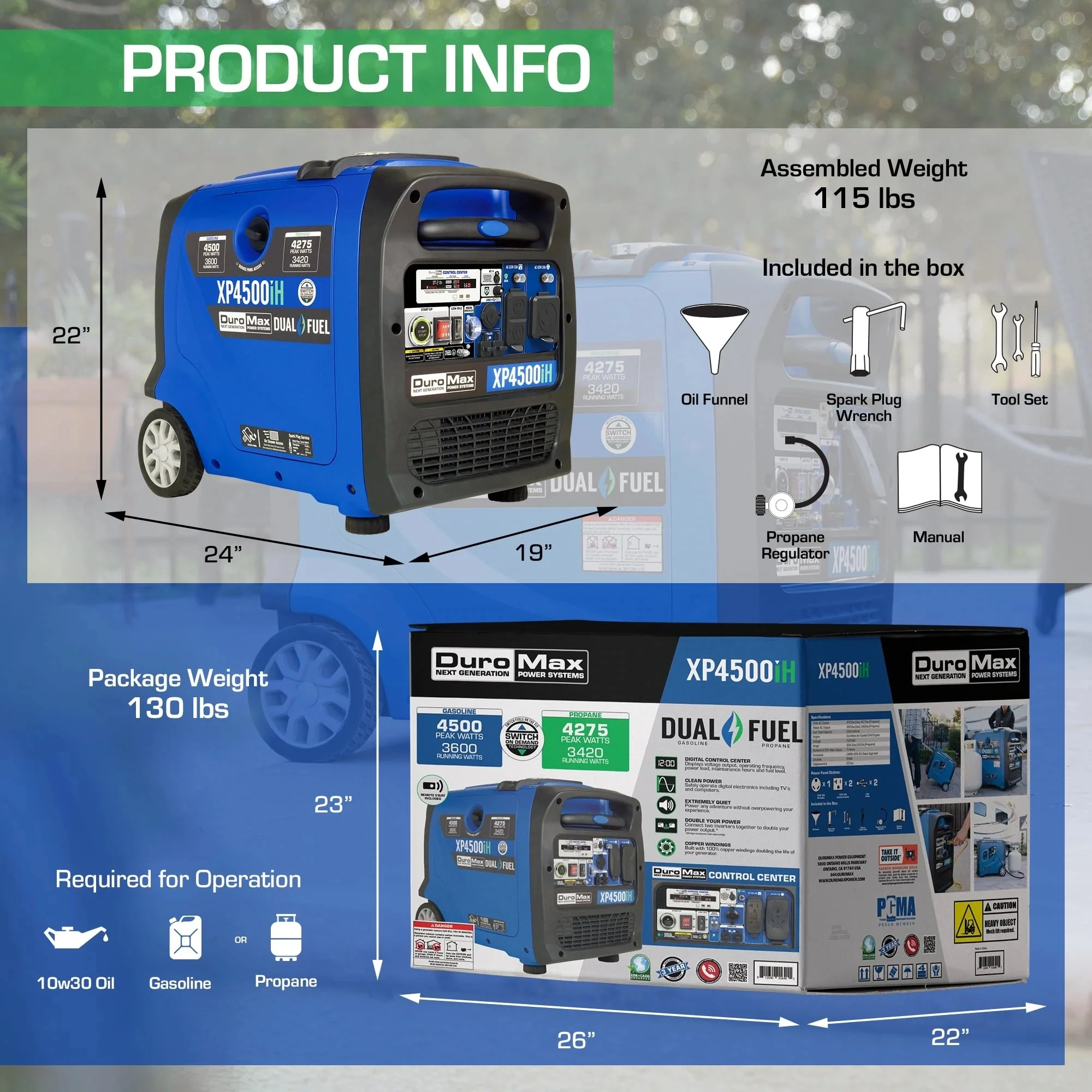 XP4500iH 4500-Watt 223cc Dual Fuel Digital Inverter Hybrid Portable Generator with CO Alert