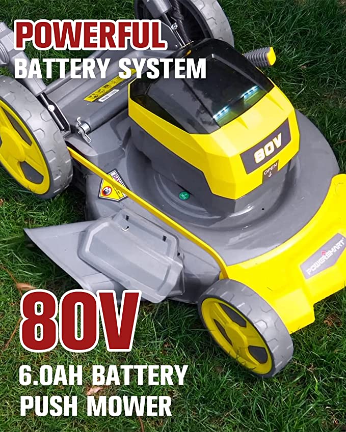 PowerSmart Lawn Mower, 80V 6.0Ah Battery Powered Lawn Mower, 21Inch Push Lawn Mower, Cordless Lawn Mower, 5 Adjustable Heights (1.18''-3.0'' ), Battery & Charger Included