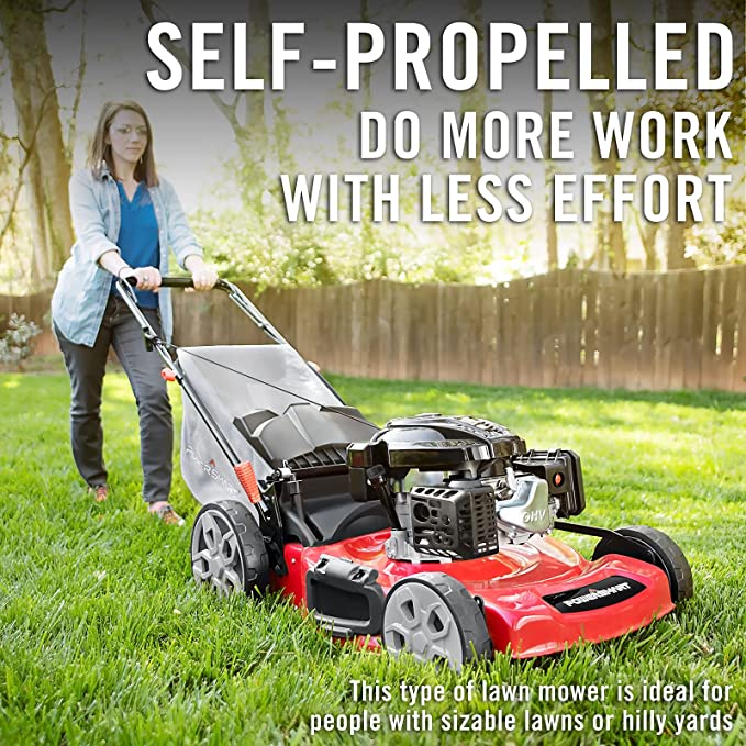 PowerSmart Self Propelled Lawn Mower, 22 Inch Lawn Mower Self-propelled, 200CC 4-Stroke Engine, 3 in 1 Gas Lawn Mower with Bag, 5 Cutting Heights Adjustable (1.2''-3.5'')